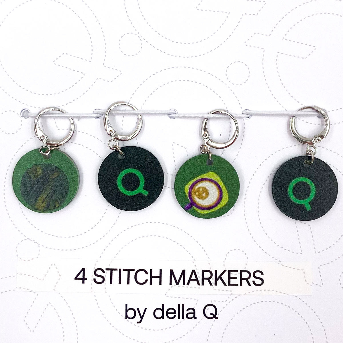della Q Stitch Marker Sets - Fabric Print Collection - Coffee and Yarn Green - Extra Image