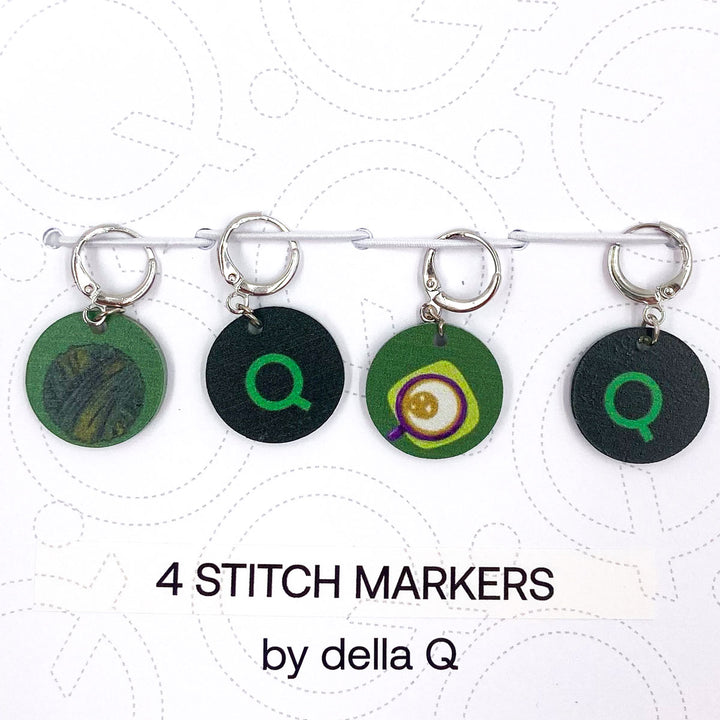 della Q Stitch Marker Sets - Fabric Print Collection - Coffee and Yarn Green - Extra Image