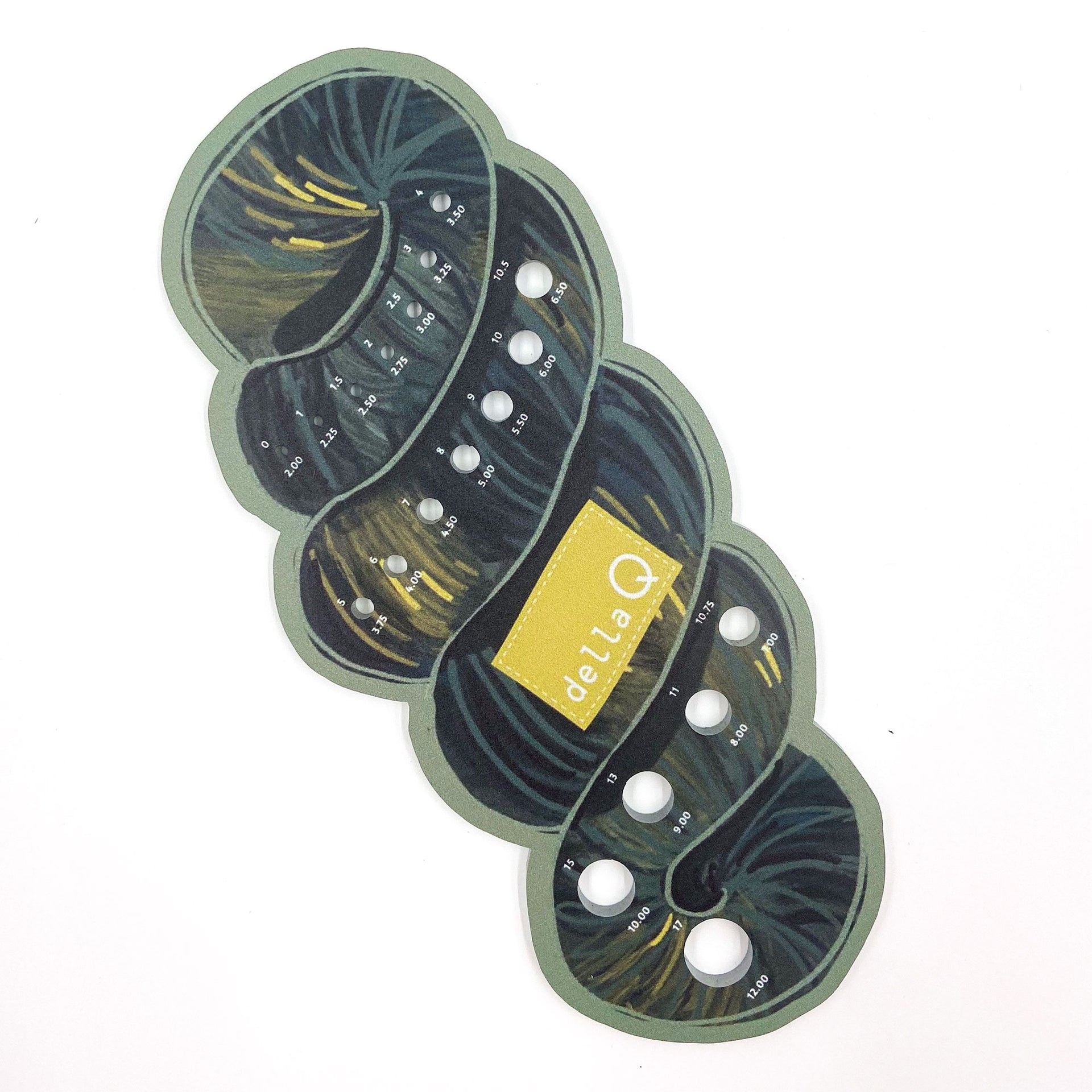della Q Needle Gauge - Fabric Print Collection - Coffee and Yarn Green - Zoom Image
