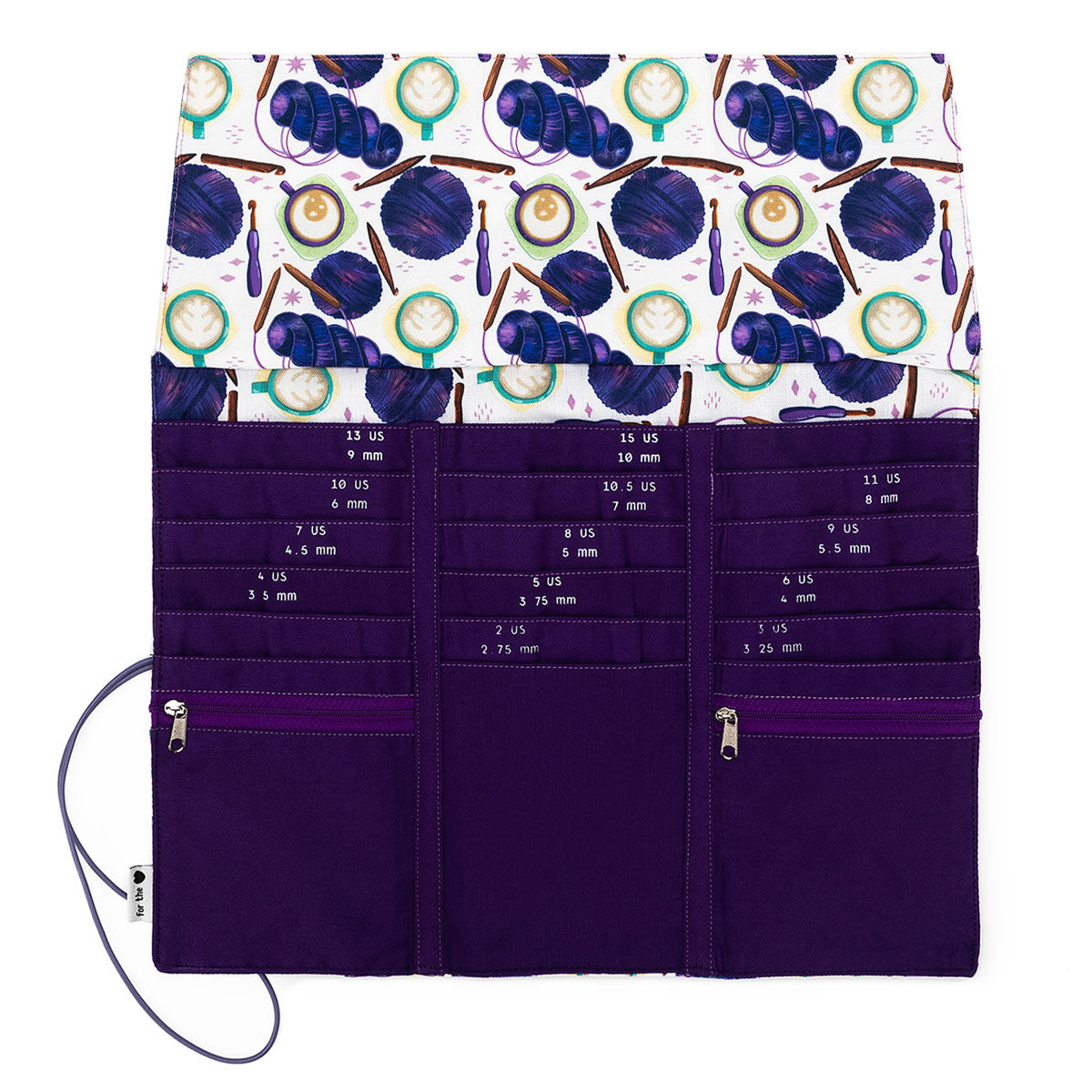 della Q Tri-Fold Circular Needle Case - 1145 - Fabric Print Collection - Coffee and Yarn Purple - Extra Image

