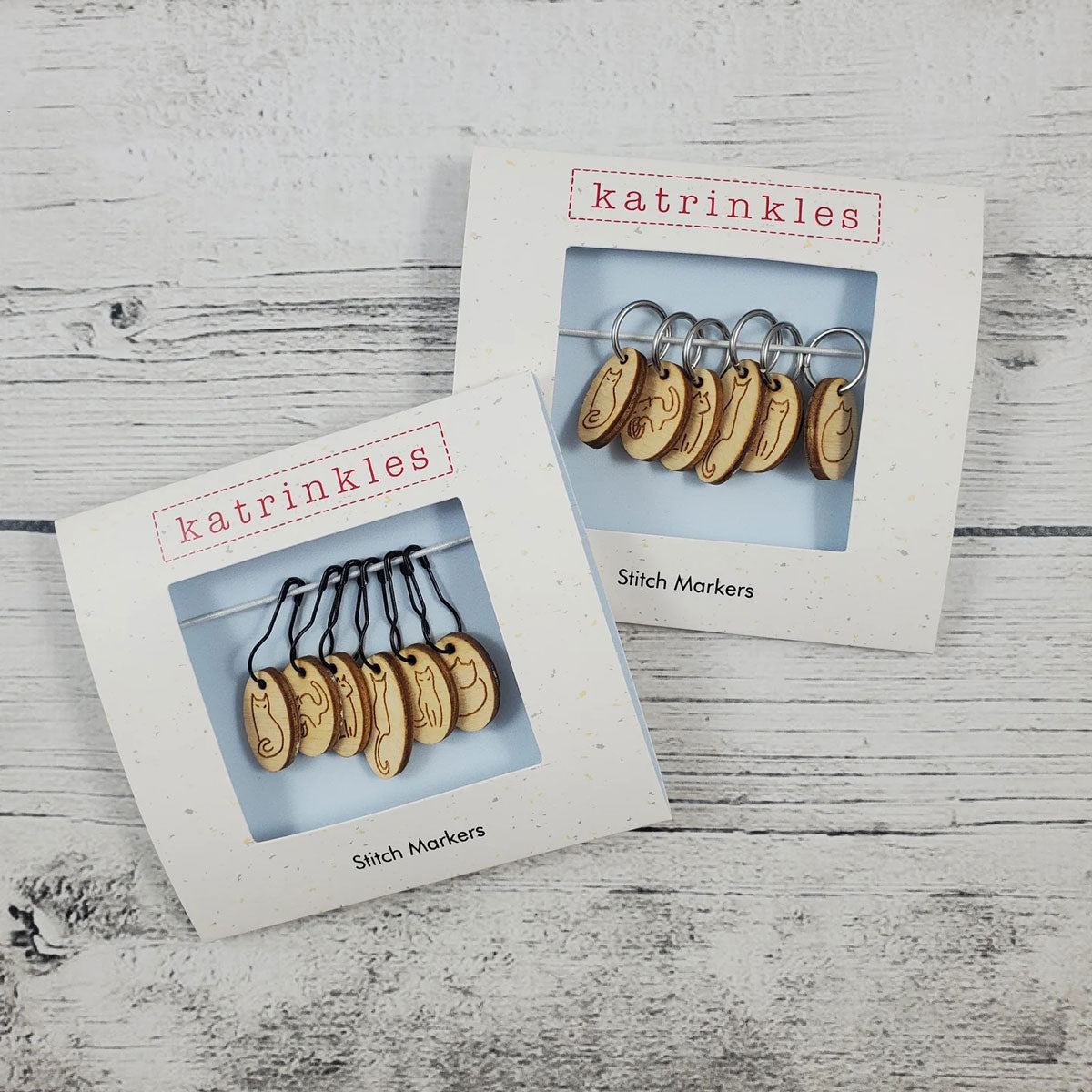 Katrinkles Cat-rinkles Cat Collection - Cat Stitch Marker Set - Wood - Extra Image