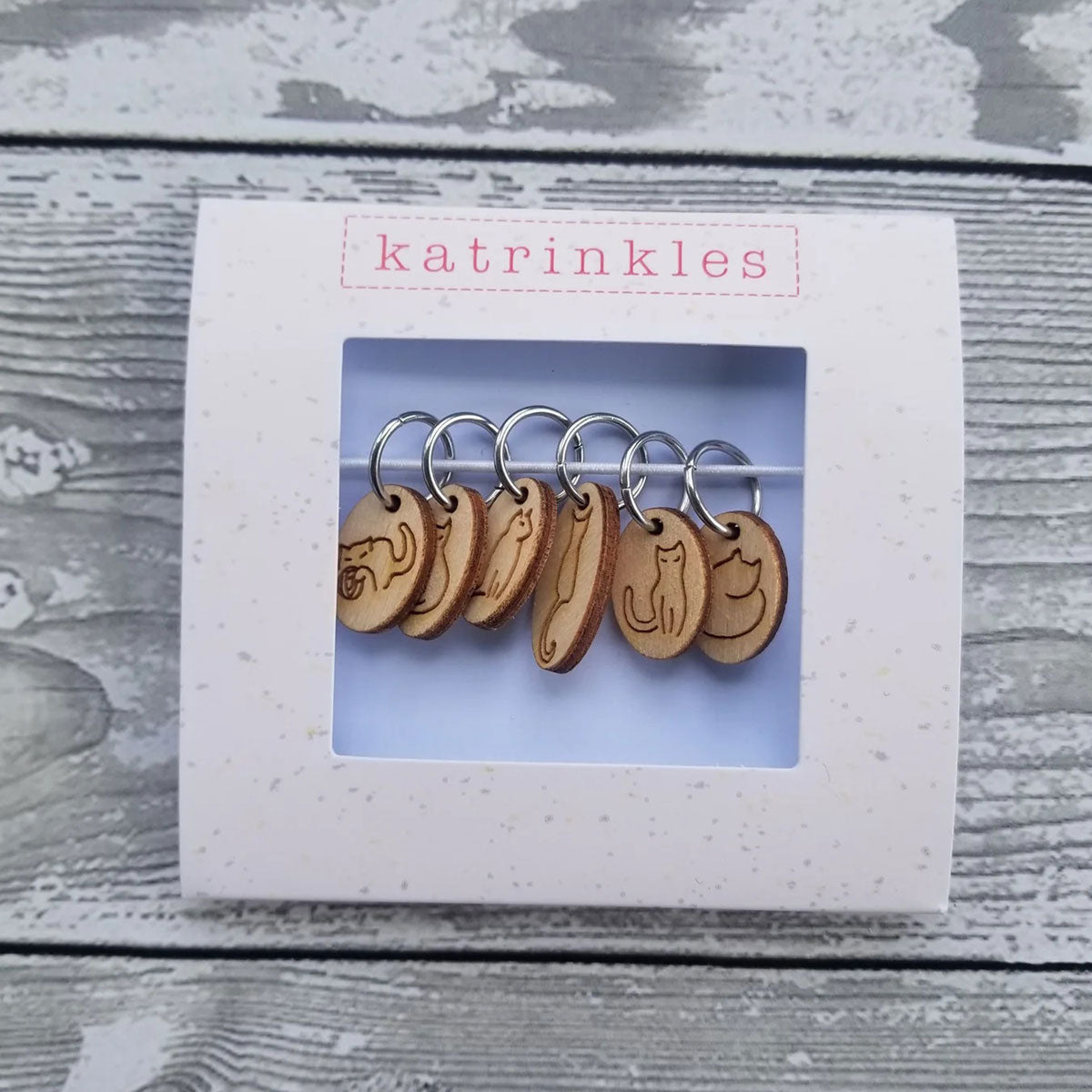 Katrinkles Cat-rinkles Cat Collection - Cat Stitch Marker Set - Wood - Extra Image

