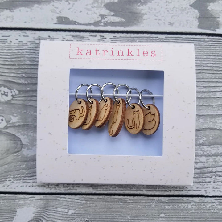 Katrinkles Cat-rinkles Cat Collection - Cat Stitch Marker Set - Wood - Extra Image