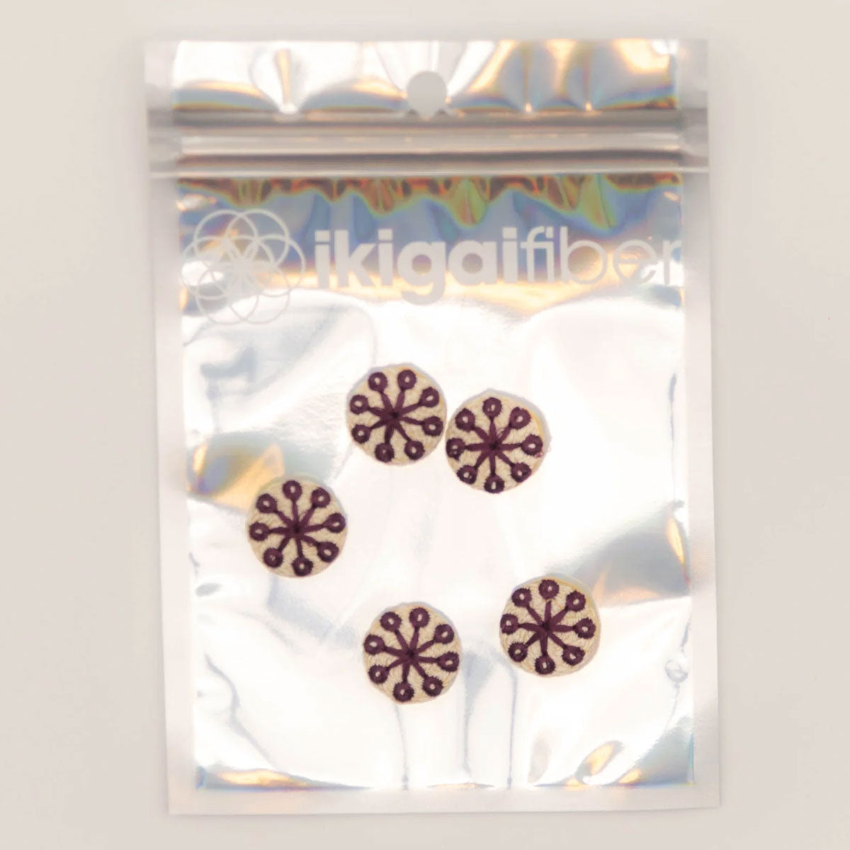 Ikigai Fiber Sew On Crystals & Buttons - Embroidered Purple Flower Button - Extra Image
