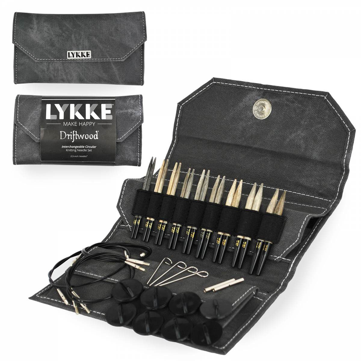 LYKKE Crafts Birchwood Interchangeable Needle Sets - Driftwood - Grey Case - 3.5" Tips US 3-10.5 - Extra Image