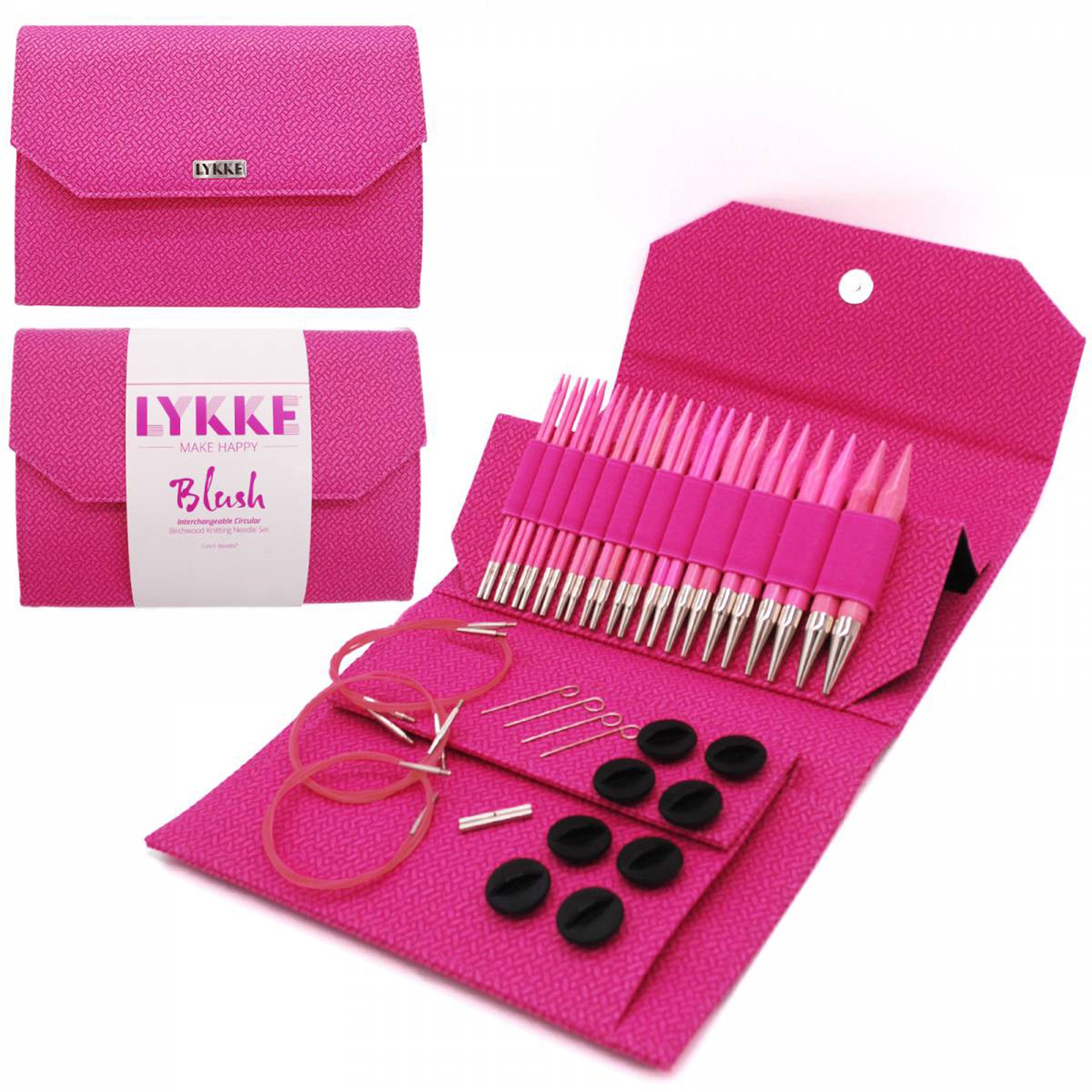 LYKKE Crafts Birchwood Interchangeable Needle Sets - Blush - Pink Case - 5" Tips US 4-17 - Zoom Image