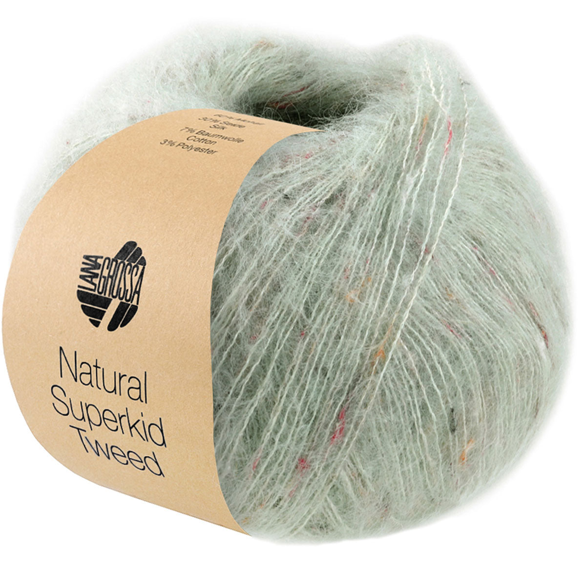 Lana Grossa Natural Superkid Tweed Yarn - 617 Grey Green - Extra Image
