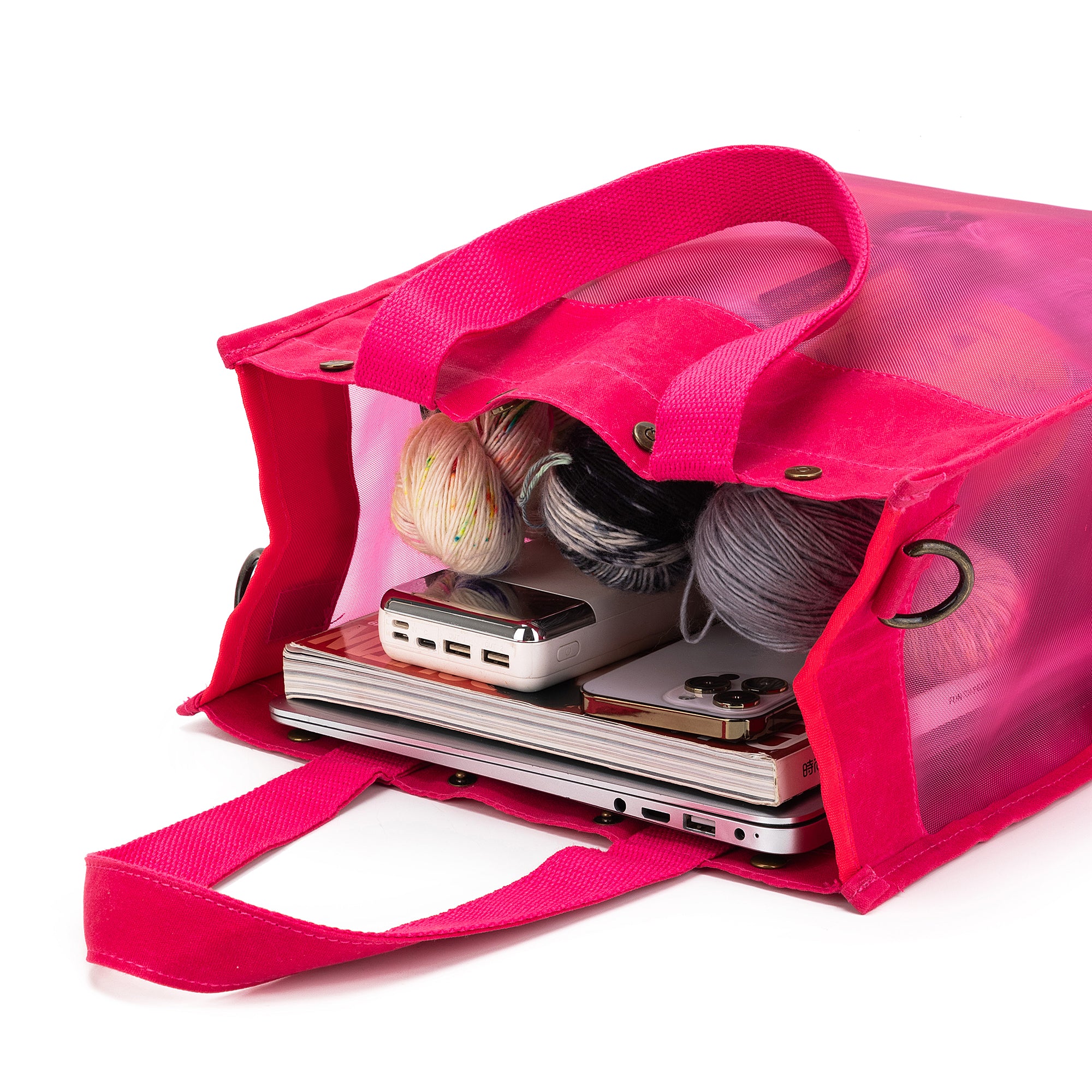 della Q Maker's Tall Mesh Tote - Vivid Rose | Jimmybeanswool.com