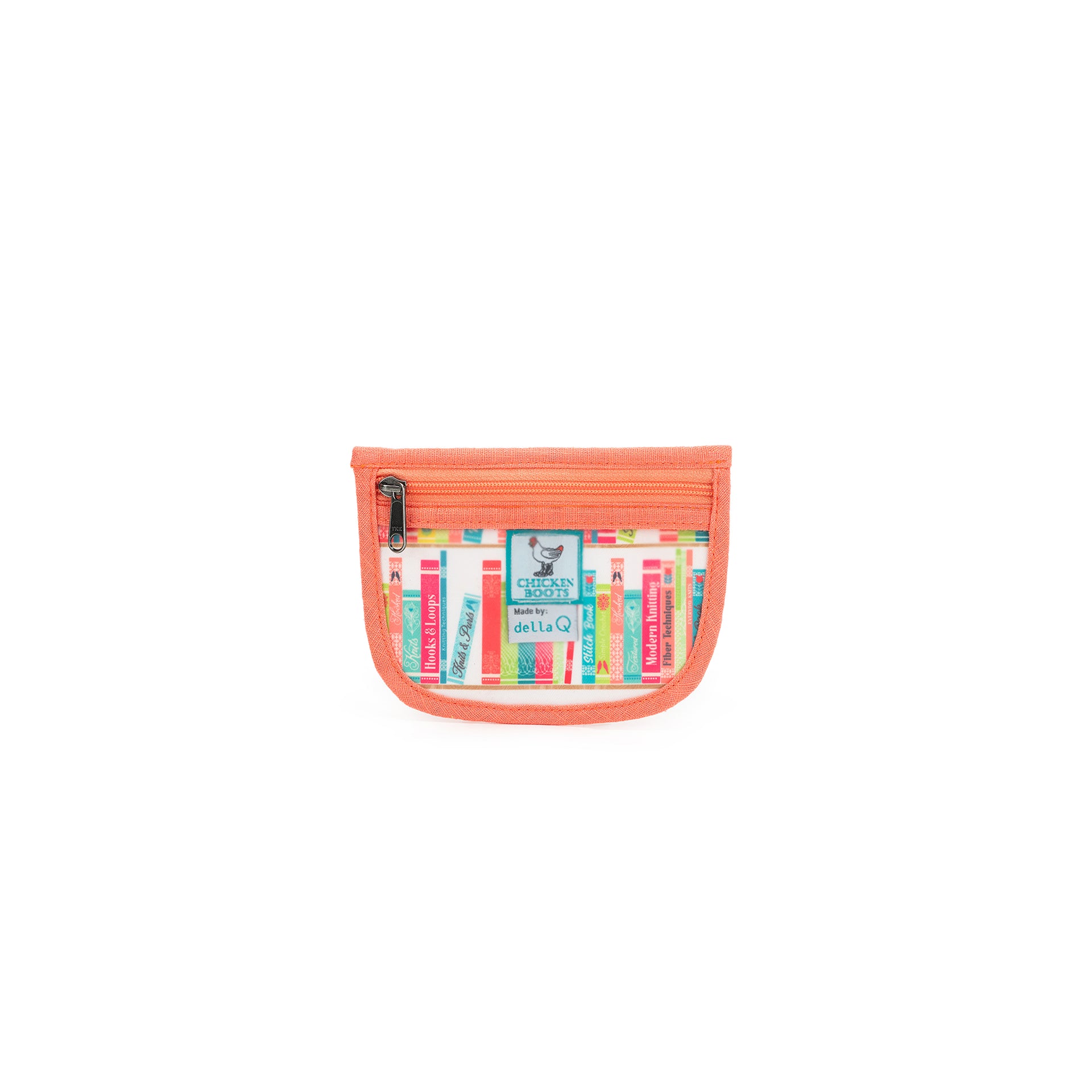 della Q Chicken Boots Stitch Marker Pouch - *Linen - Library - Coral

