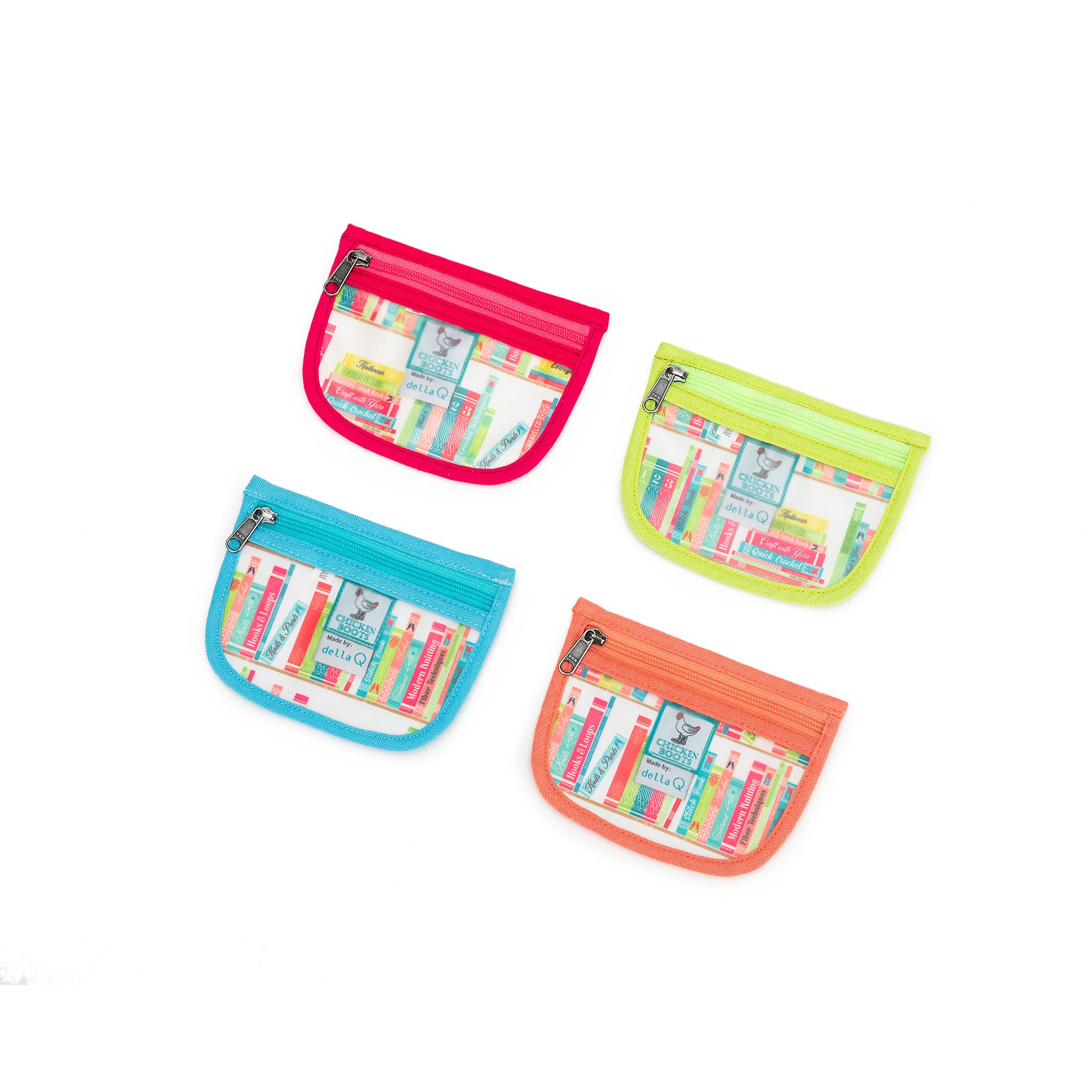 della Q Chicken Boots Stitch Marker Pouch - *Linen - Library - Coral
