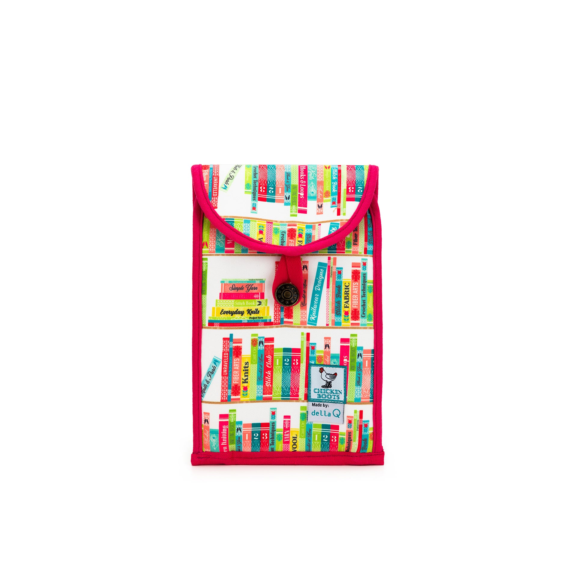 della Q Chicken Boots Accordion Circular Needle Pouch - *Linen - Library - Fuchsia
