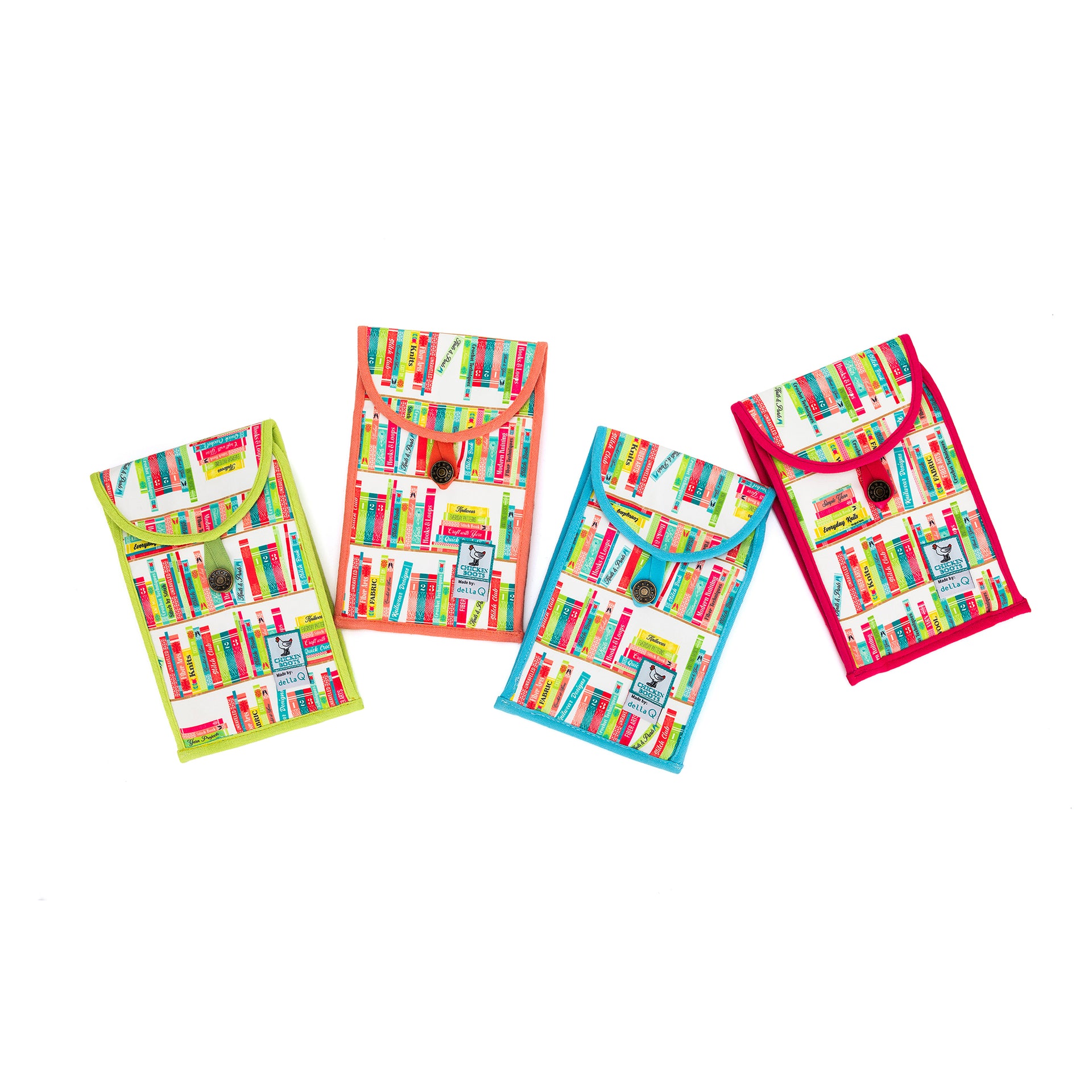 della Q Chicken Boots Accordion Circular Needle Pouch - *Linen - Library - Coral
