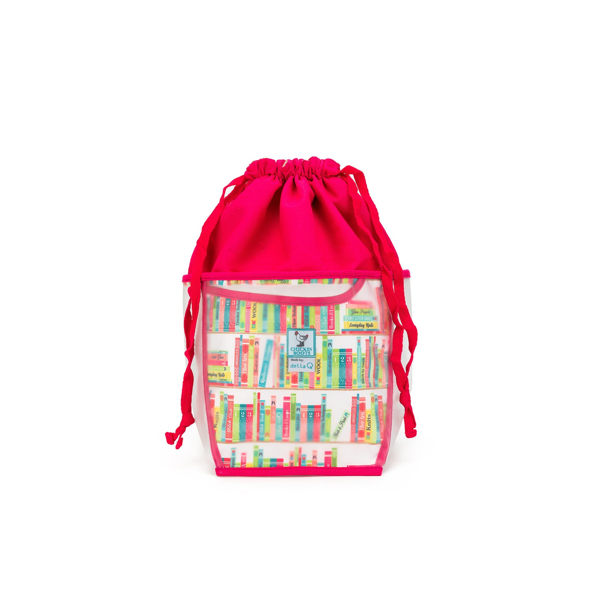 della Q Chicken Boots Double Double Project Bag - *Linen - Library - Fuchsia
