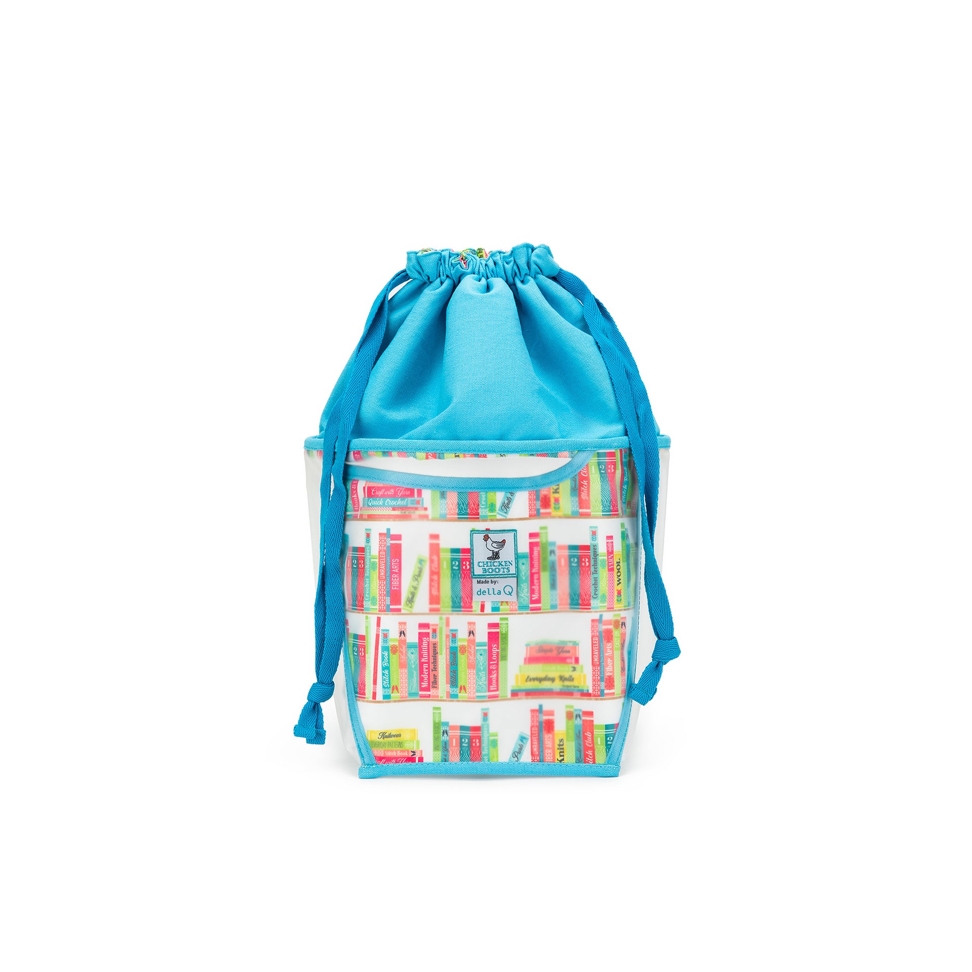 della Q Chicken Boots Double Double Project Bag - *Linen - Library - Sky
