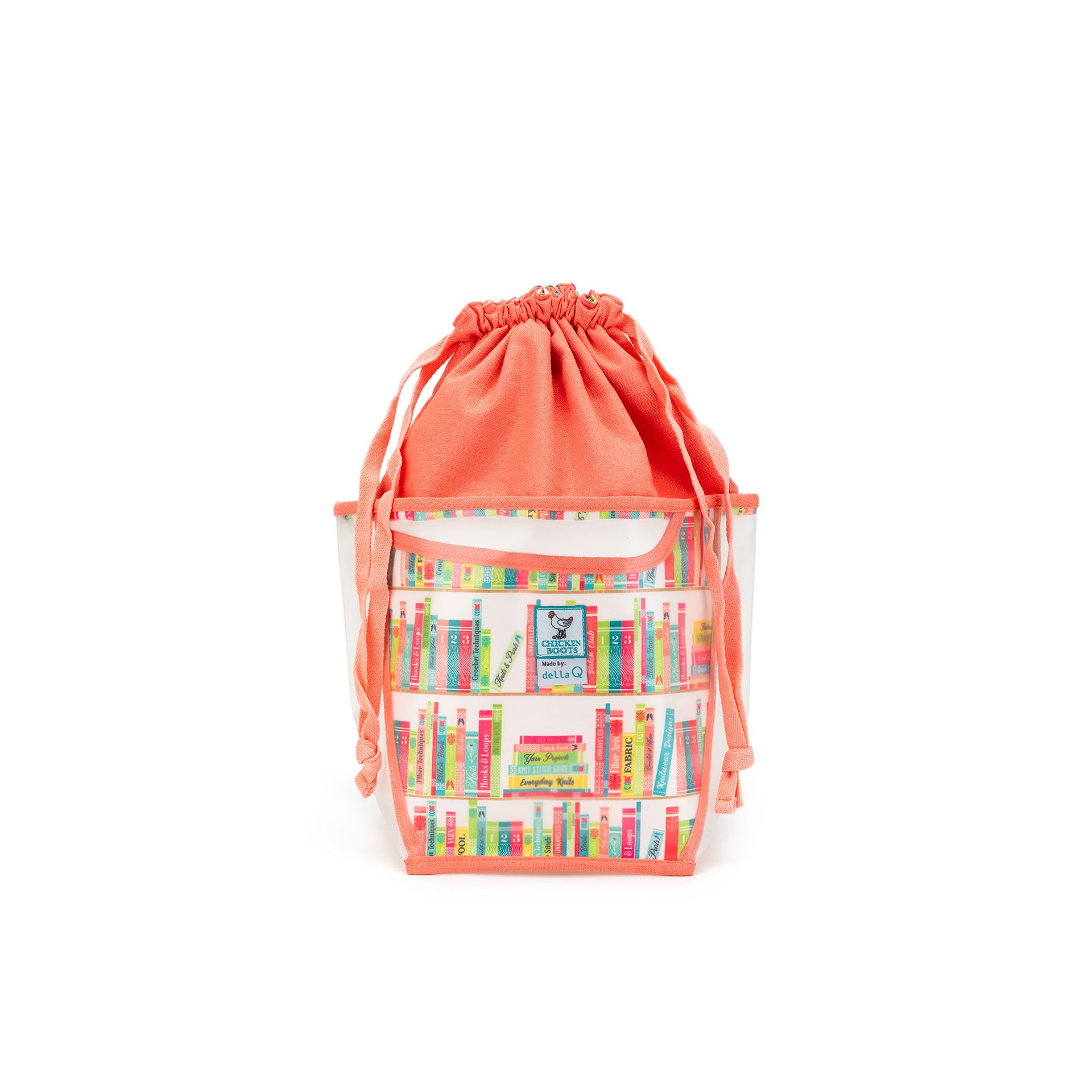 della Q Chicken Boots Double Double Project Bag - *Linen - Library - Coral
