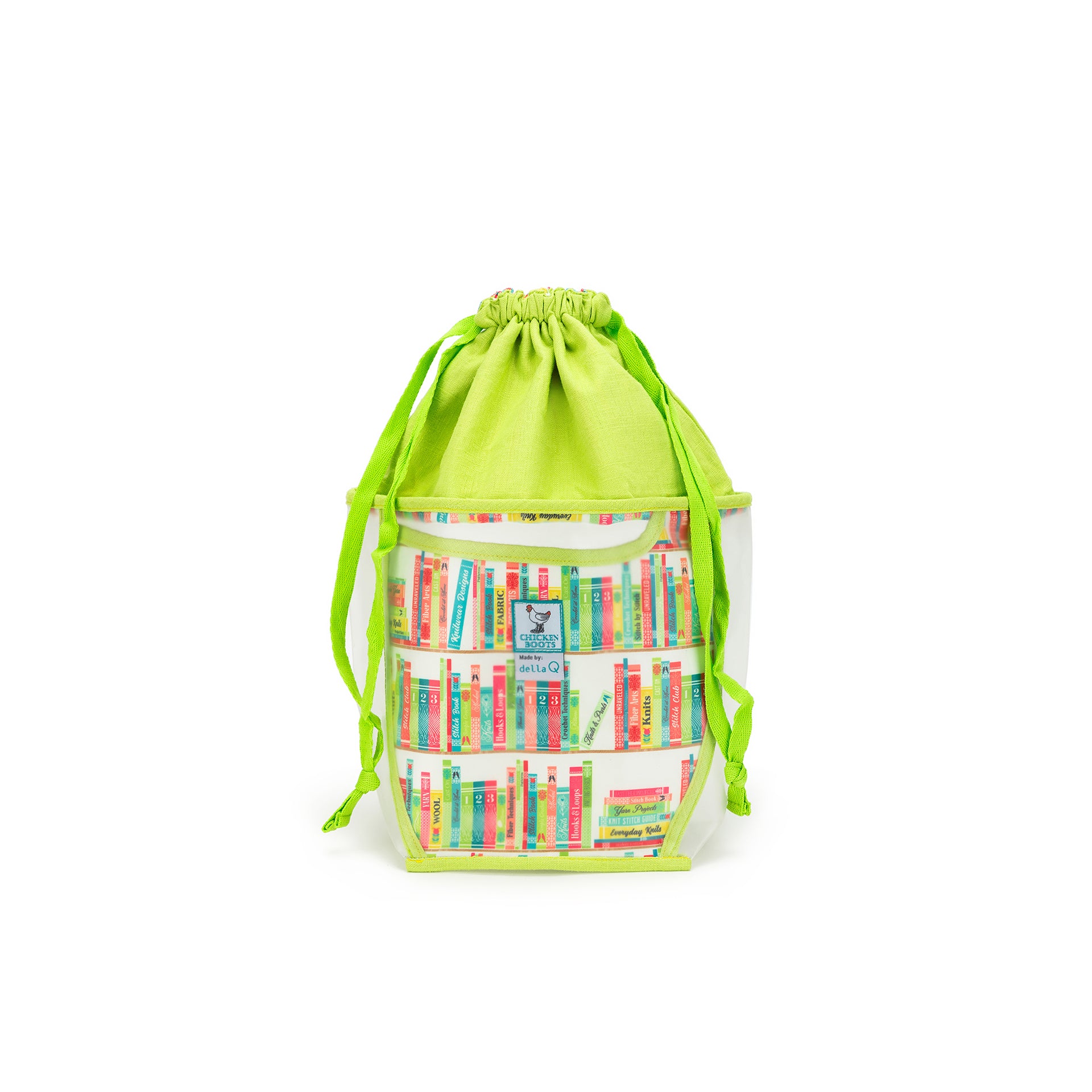 della Q Chicken Boots Double Double Project Bag - *Linen - Library - Lime
