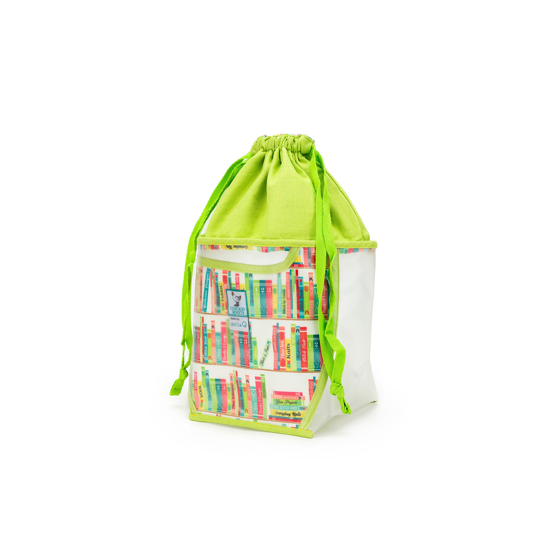 della Q Chicken Boots Double Double Project Bag - *Linen - Library - Lime
