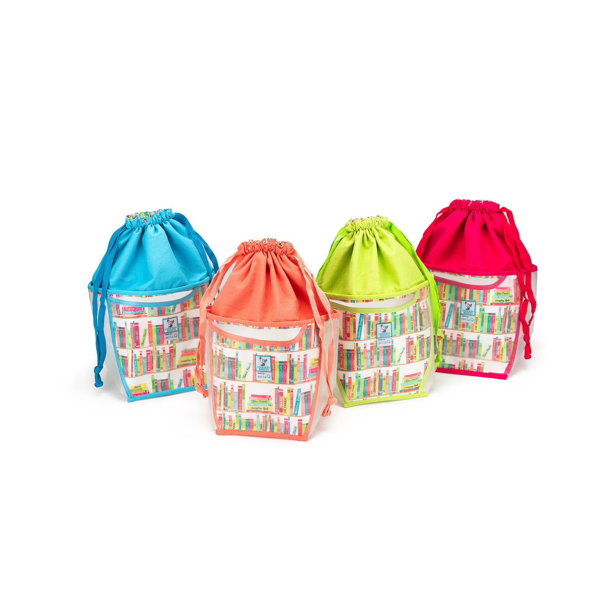 della Q Chicken Boots Double Double Project Bag - *Linen - Library - Sky
