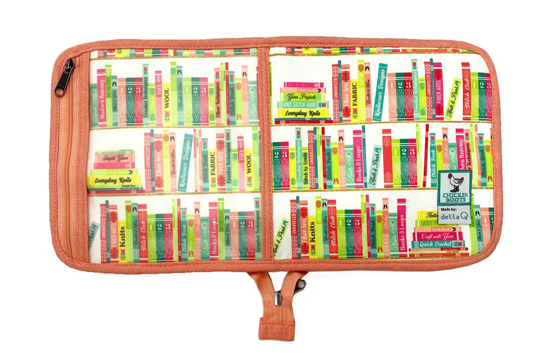 della Q Chicken Boots Interchangeable Needle Case - *Linen - Library - Coral
