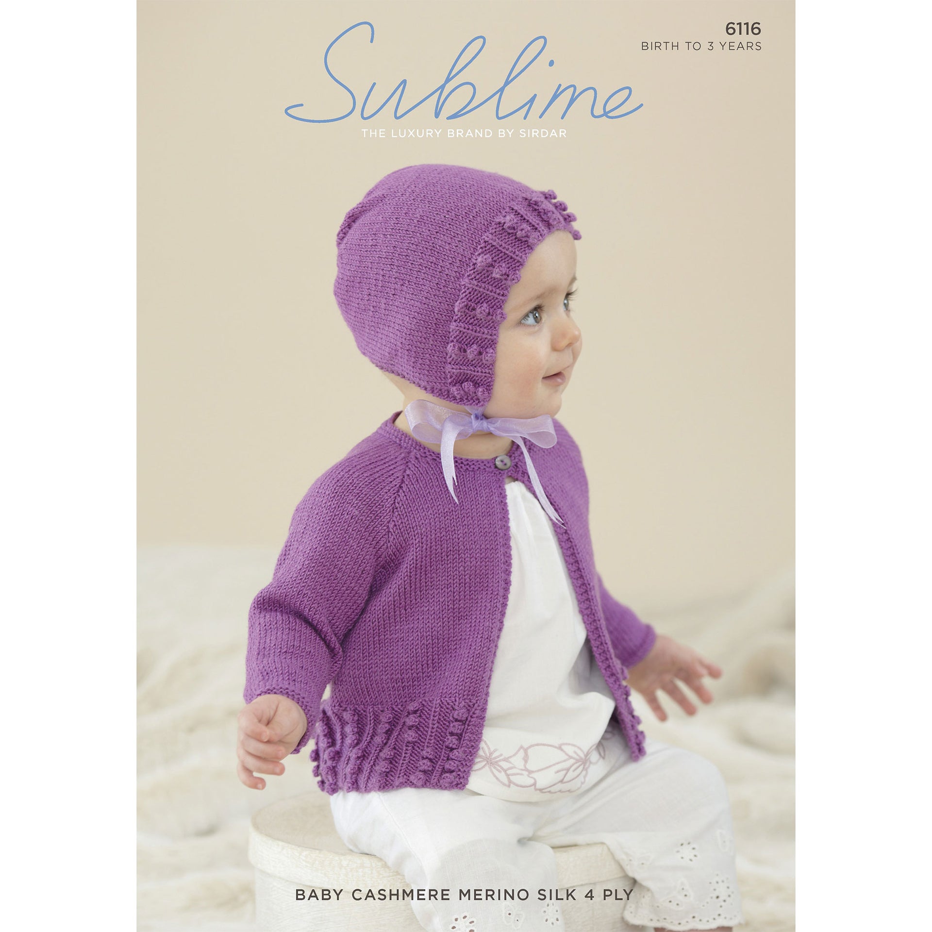 Sublime Baby Cashmere Merino Silk 4 ply Patterns - 6116 Cardigan & Bonnet - PDF Download
