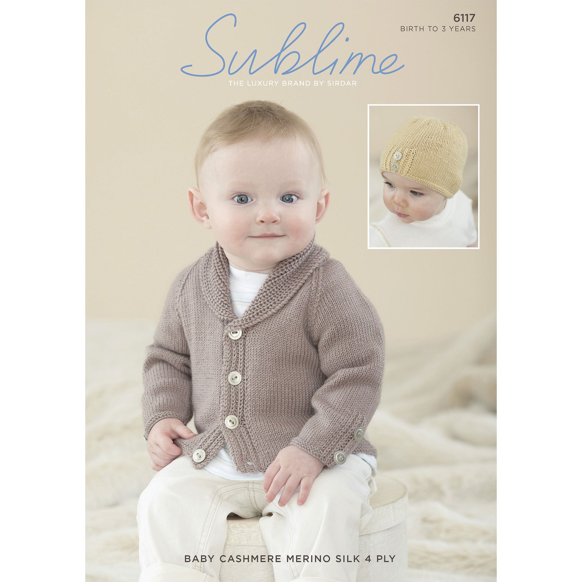 Sublime Baby Cashmere Merino Silk 4 ply Patterns - 6117 Cardigan & Hat - PDF Download
