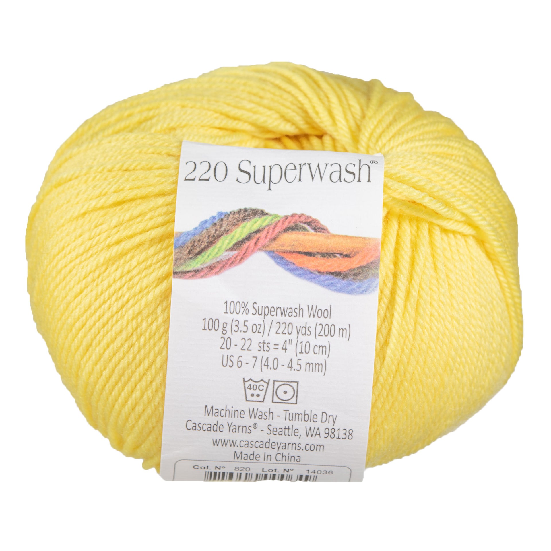 Cascade Yarns 220 Superwash Yarn - 0820 Lemon - Zoom Image
