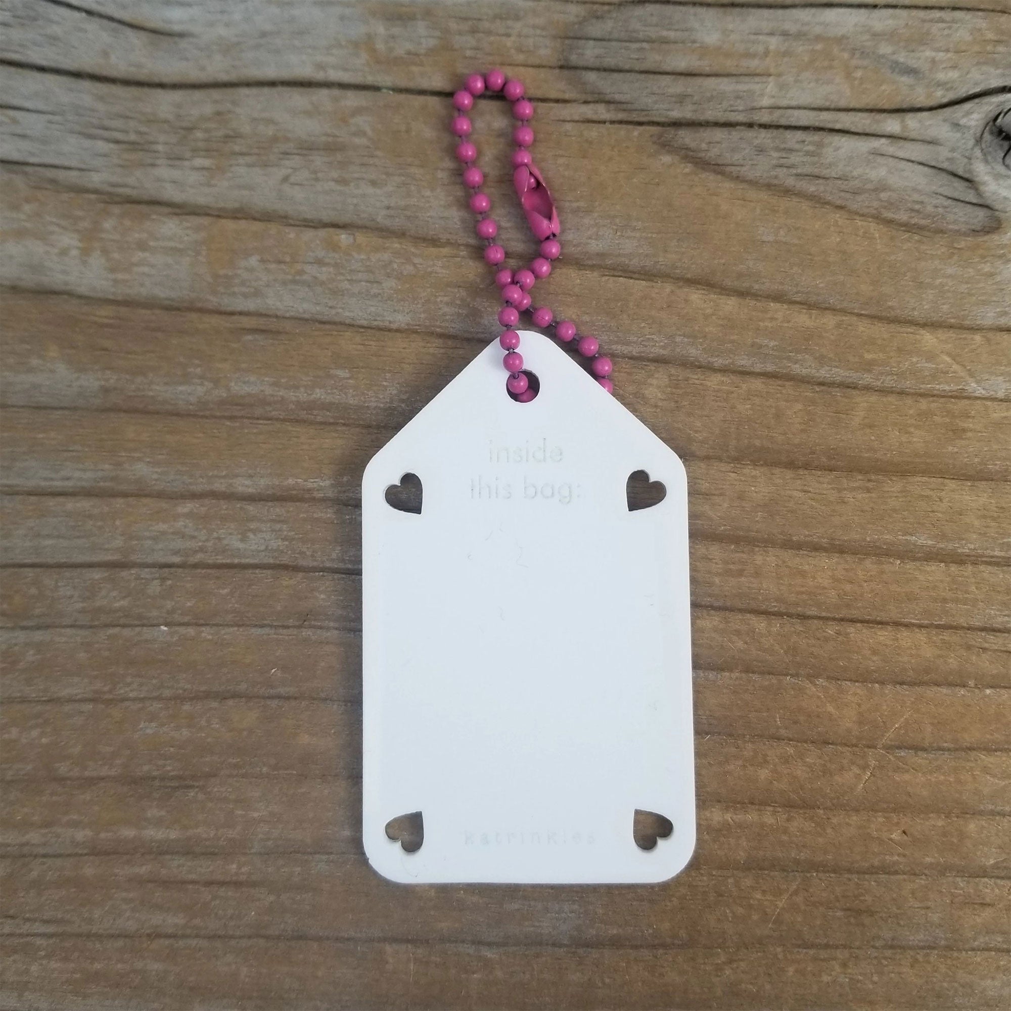 Katrinkles Write On/ Wipe Off Project Tags - White Tag- Pink Chain - Zoom Image