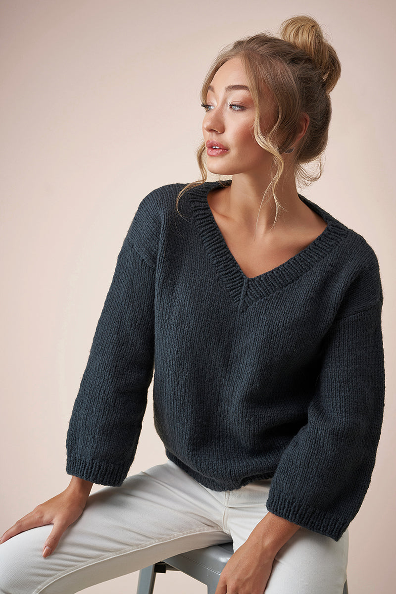 Rowan MODE at Rowan - Soft Boucle & Merino Aria Patterns - V Neck Sweater - PDF Download - Extra Image
