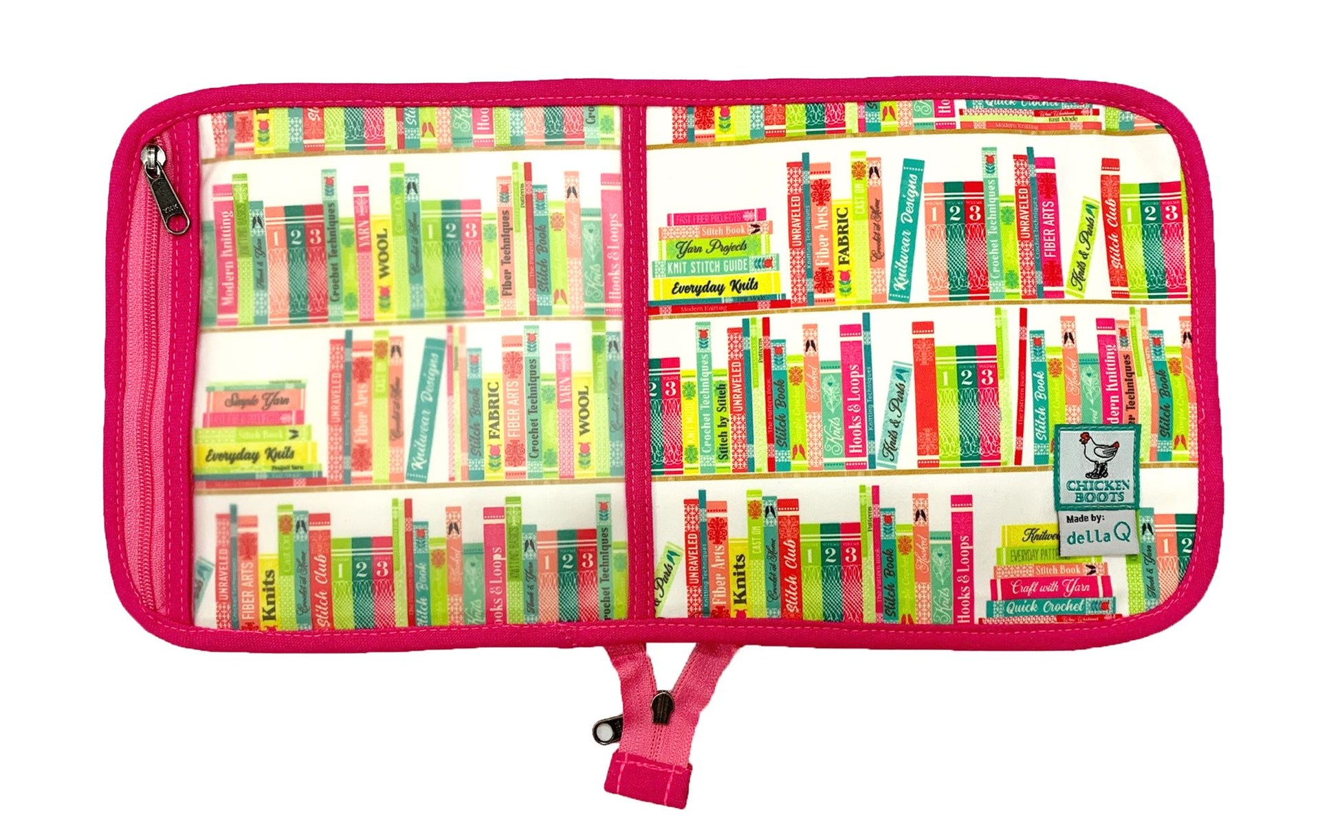 della Q Chicken Boots Interchangeable Needle Case - *Linen - Library - Fuchsia
