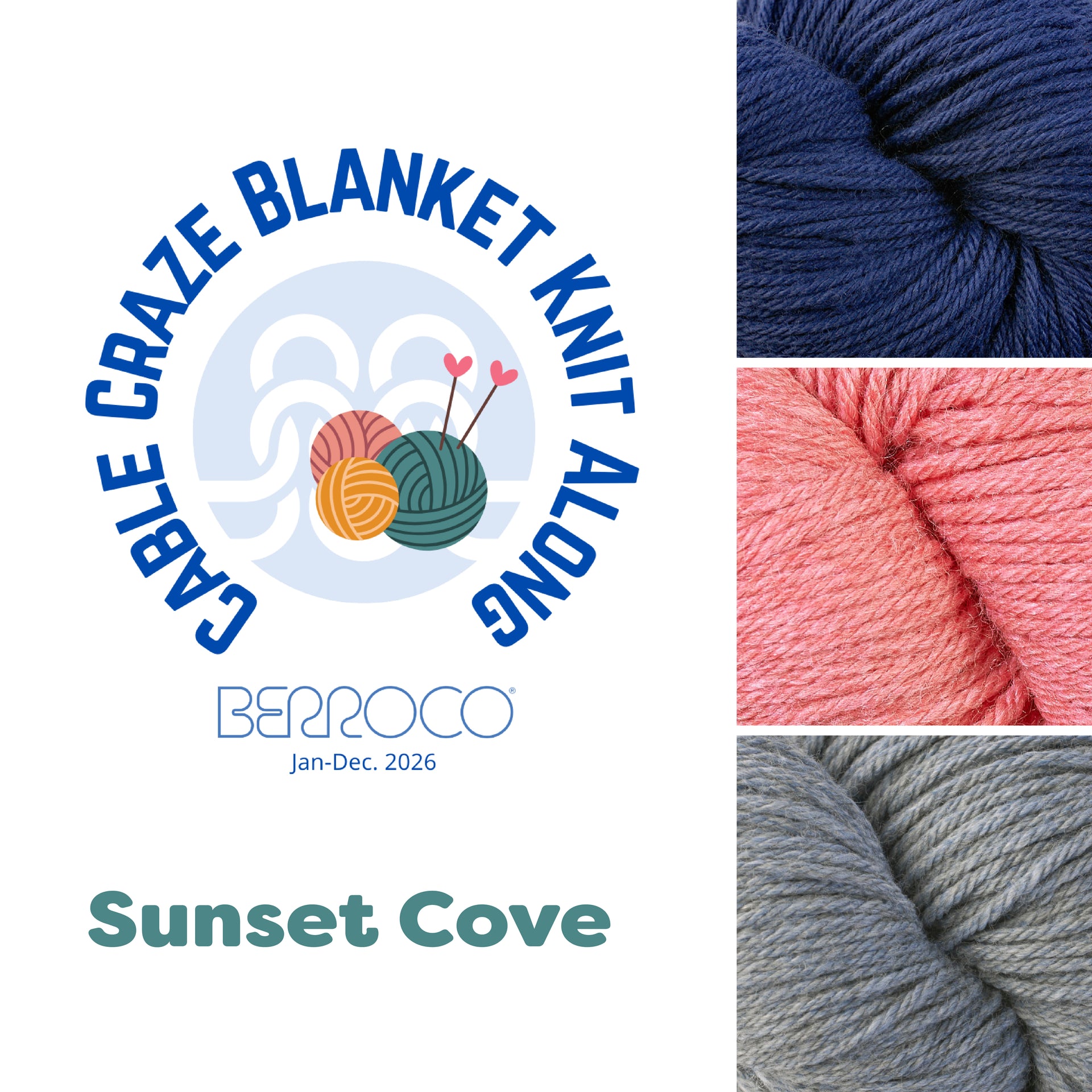 Berroco Cable Craze Blanket Knit-Along Kit - Sunset Cove
