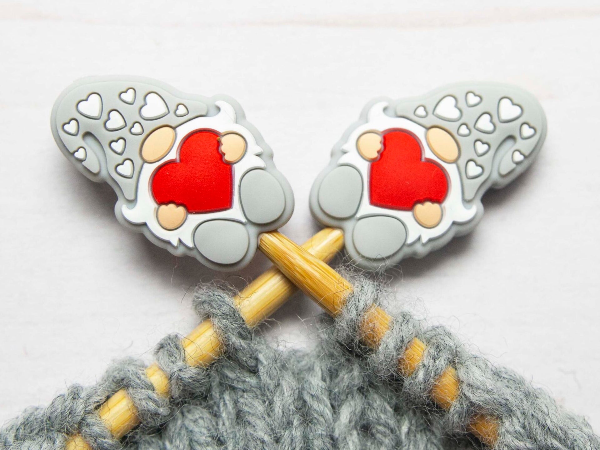 Fox & Pine Stitches Stitch Stoppers/Point Protector - Grey Gnome with Hearts
