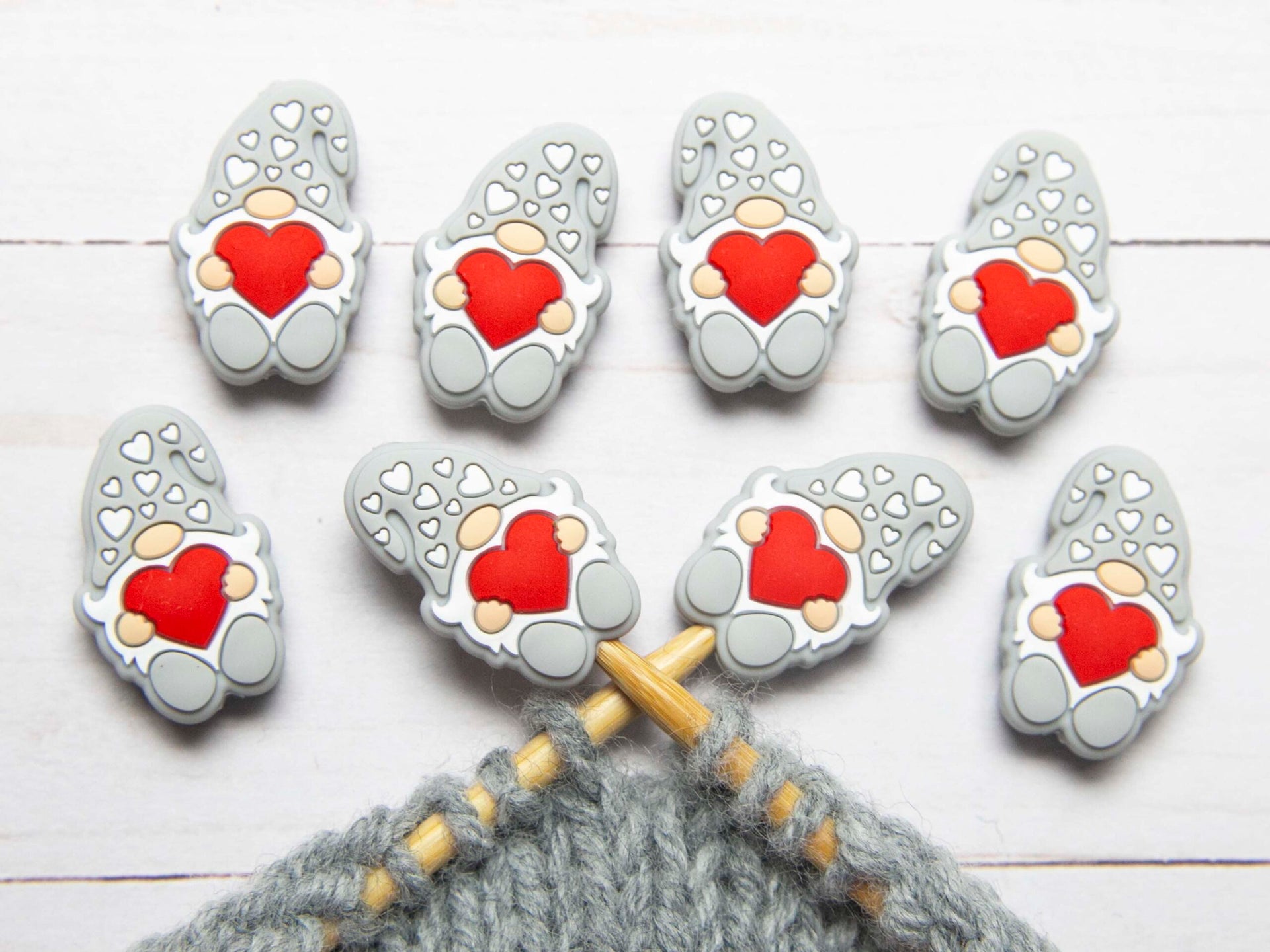 Fox & Pine Stitches Stitch Stoppers/Point Protector - Grey Gnome with Hearts
