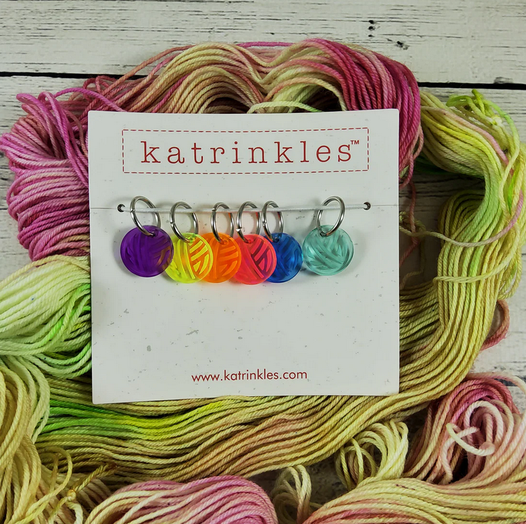 Katrinkles Stitch Markers - Neon Yarn Ball Stitch Marker Set
