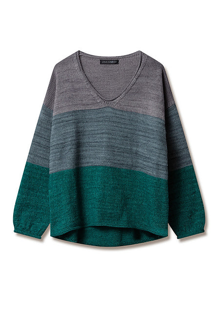 Lana Grossa Classici 27 Patterns - 10 Wide Stripe V Neck Pullover - PDF Download
