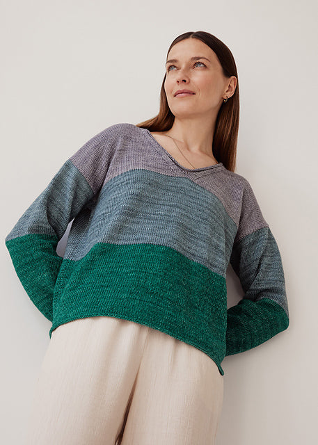 Lana Grossa Classici 27 Patterns - 10 Wide Stripe V Neck Pullover - PDF Download
