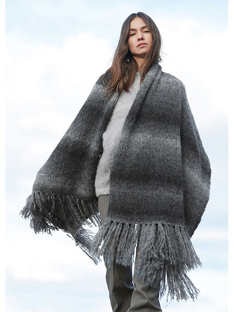 Lana Grossa Lookbook 15 Patterns - 14 Fringed Wrap - PDF Download

