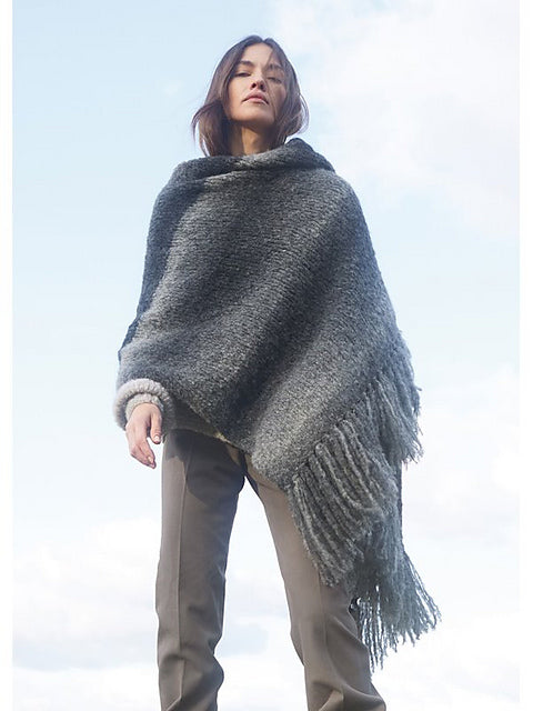 Lana Grossa Lookbook 15 Patterns - 14 Fringed Wrap - PDF Download
