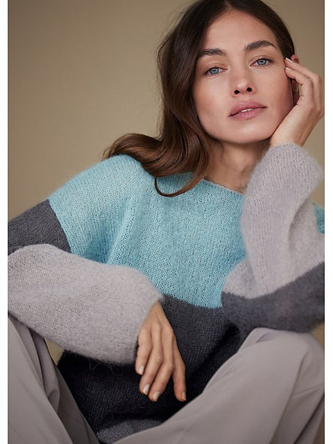 Lana Grossa Lookbook 15 Patterns - 18 Block Stripe Pullover- PDF Download
