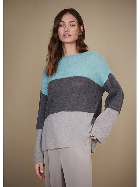 Lana Grossa Lookbook 15 Patterns - 18 Block Stripe Pullover- PDF Download
