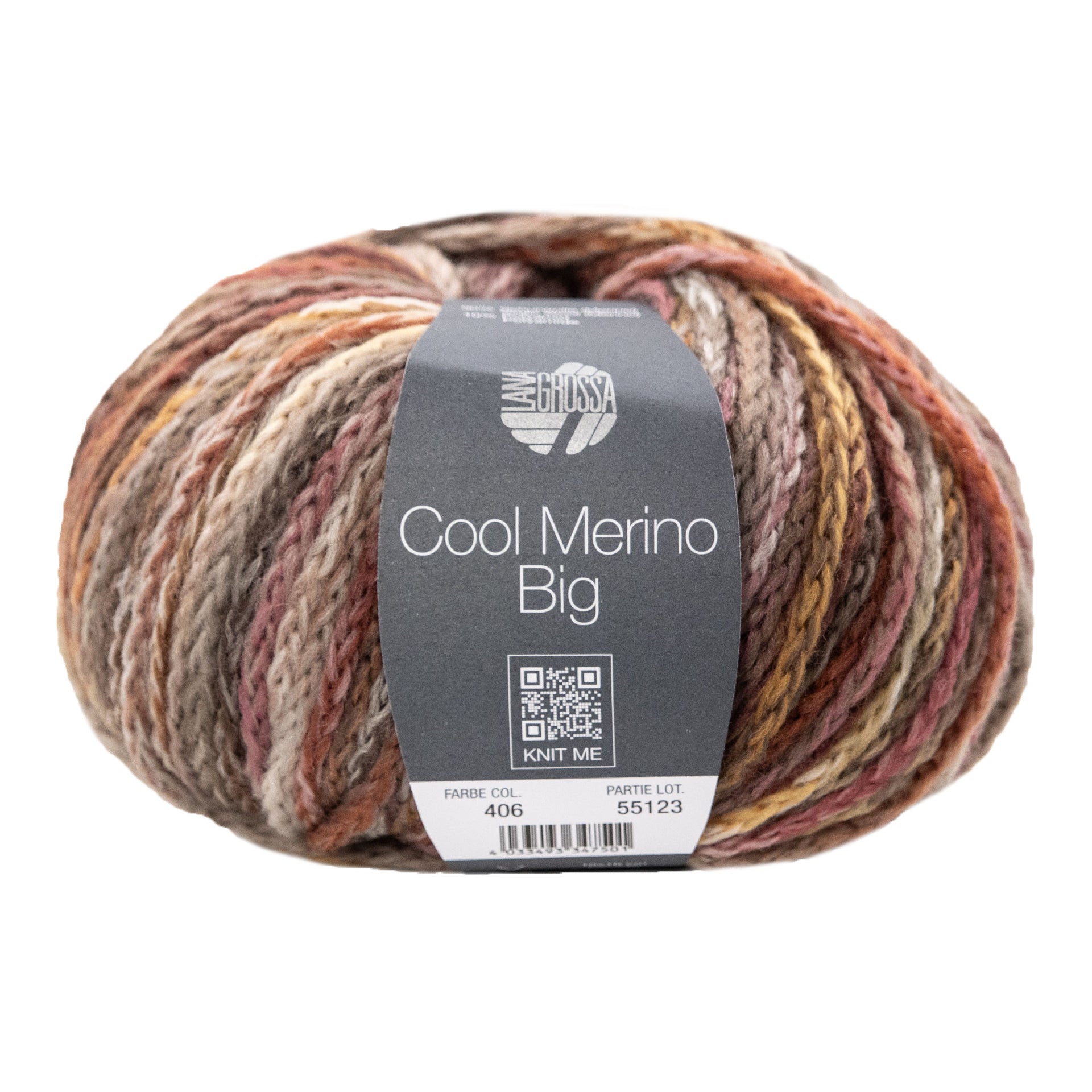 Lana Grossa Cool Merino Big Color Yarn - 406 Beige/Taupe/Rose/Natural/Brown
