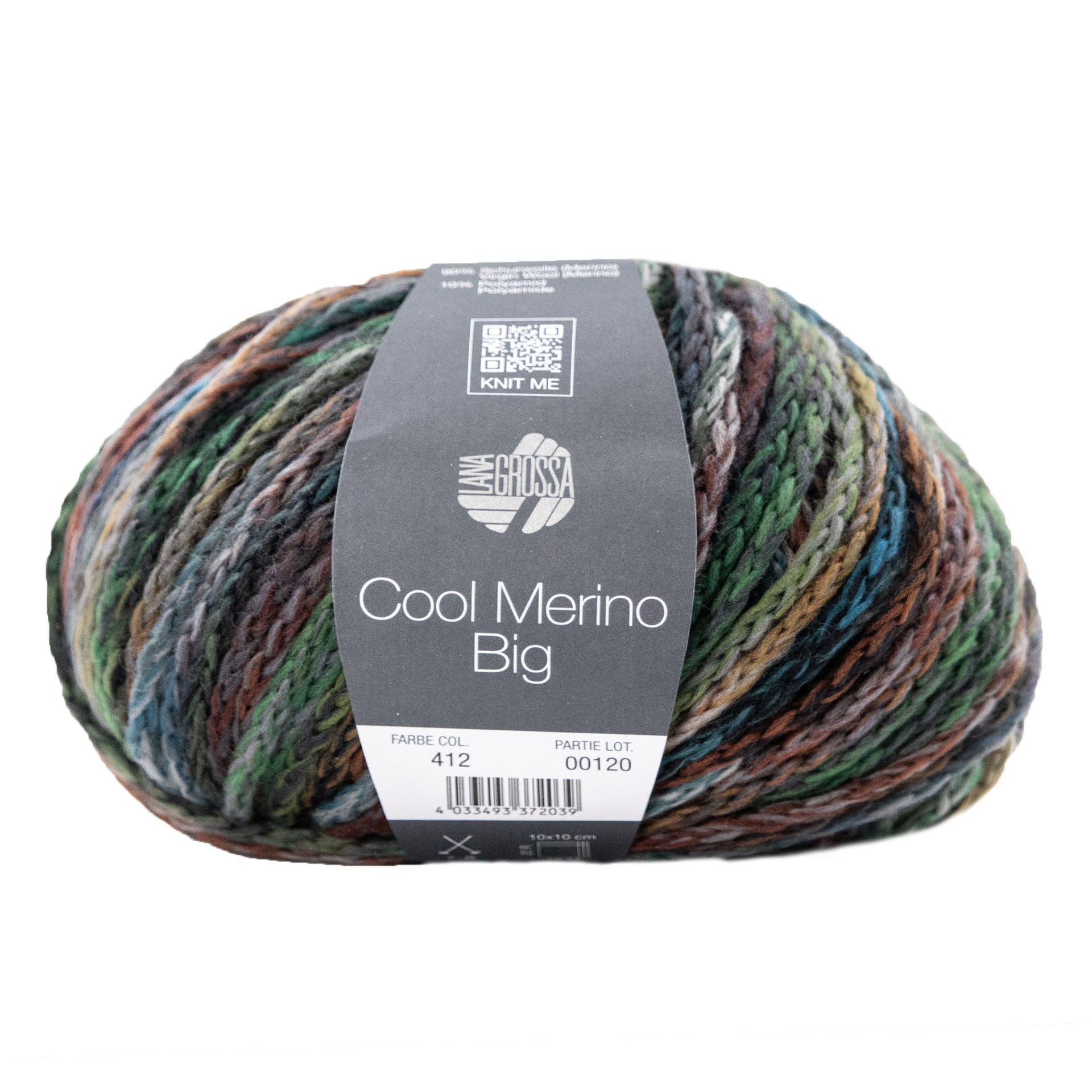 Lana Grossa Cool Merino Big Color Yarn - 412 Grey/Yellow/Olive/Turquoise/Green
