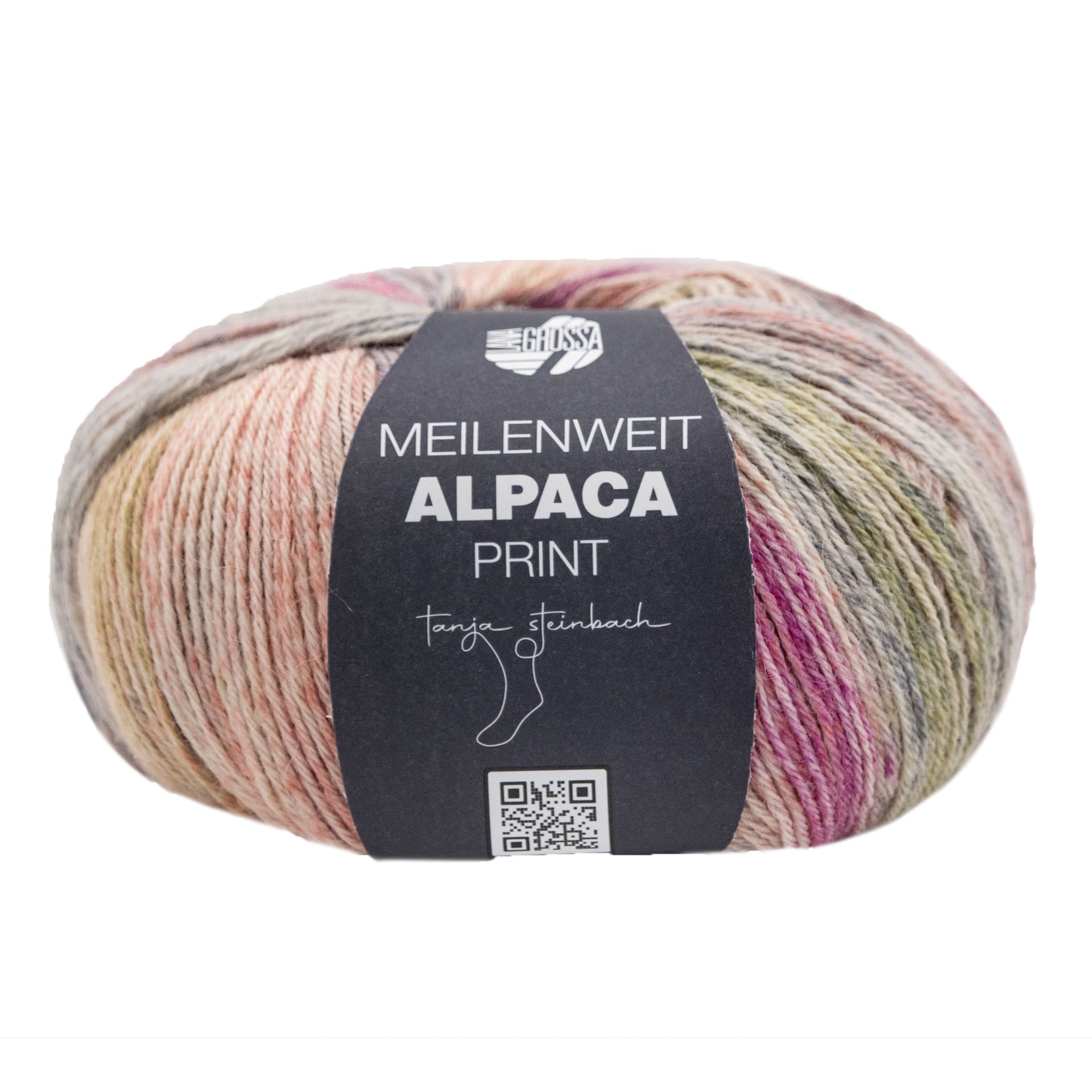 Lana Grossa Meilenweit Alpaca Yarn - 2106 Wine/Ecru/Khaki/Greys/Olive/Orange
