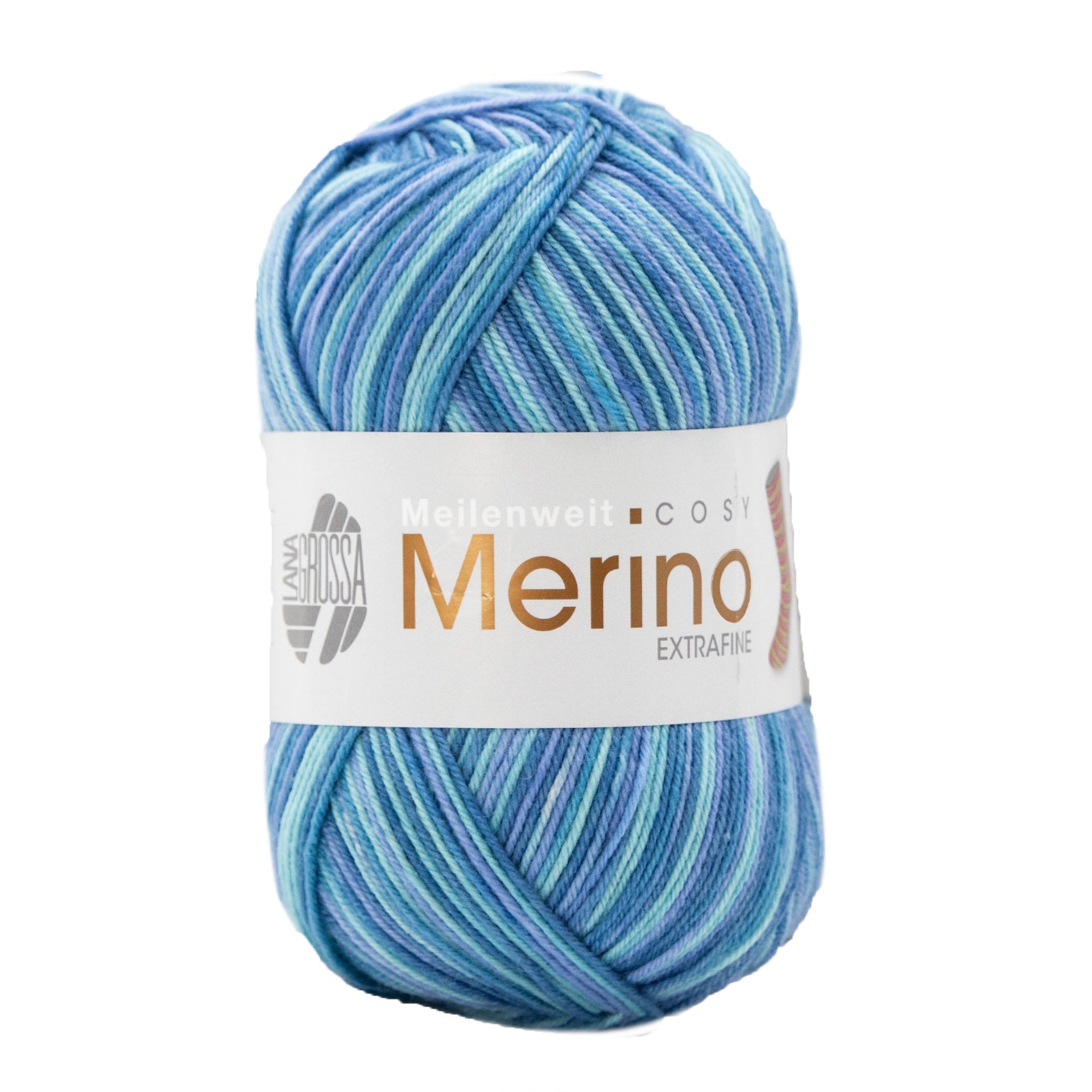 Lana Grossa Meilenweit 100 Merino Extrafine Cosy Yarn - 6163 Mint Turquoise/Petrol/Blue
