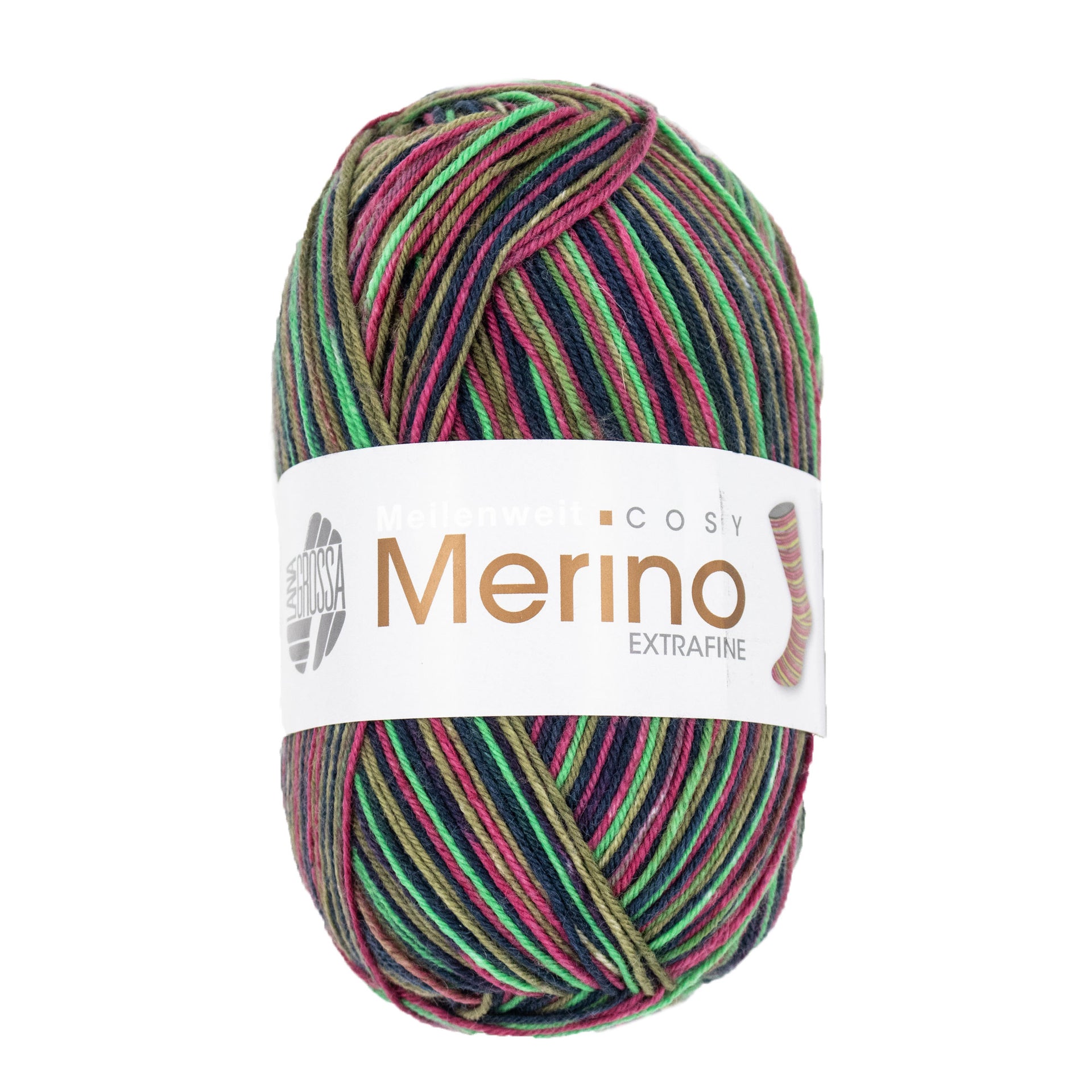 Lana Grossa Meilenweit 100 Merino Extrafine Cosy Yarn - 6164 Khaki/Wine/May/Forest Green
