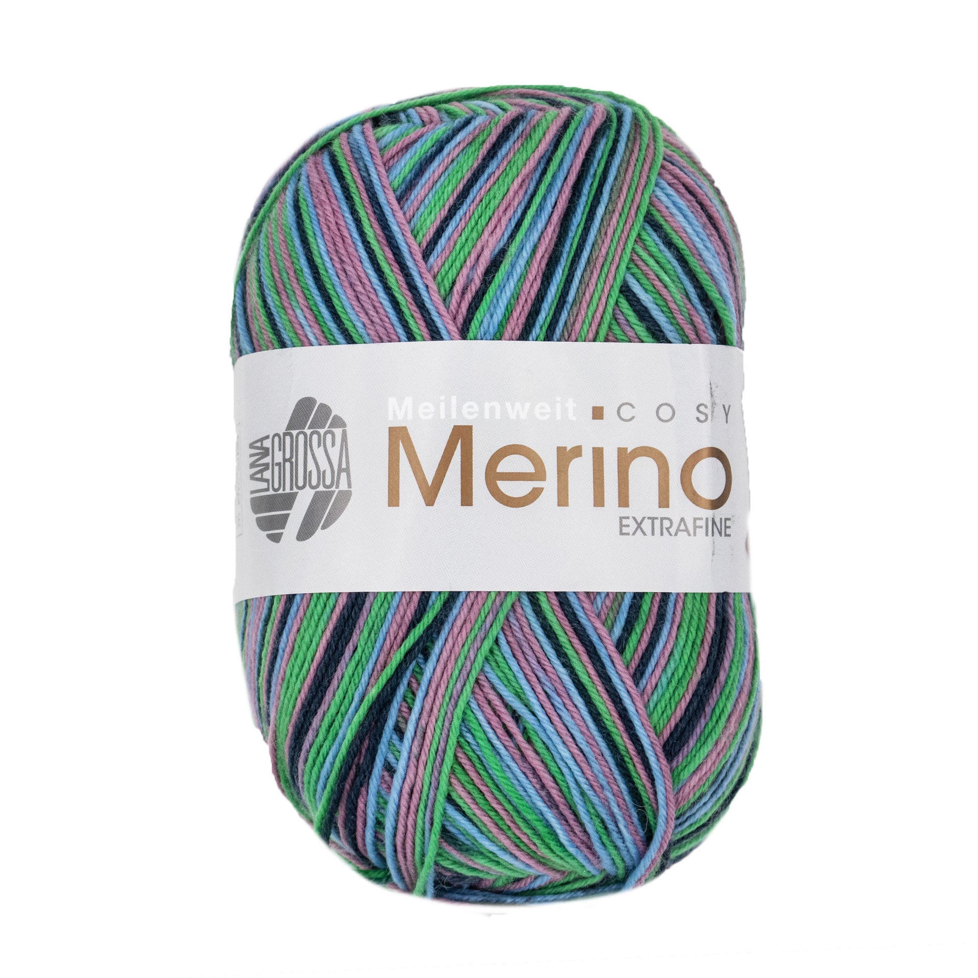 Lana Grossa Meilenweit 100 Merino Extrafine Cosy Yarn - 6165 Old Pink/Purple/Turquoise/Black Green
