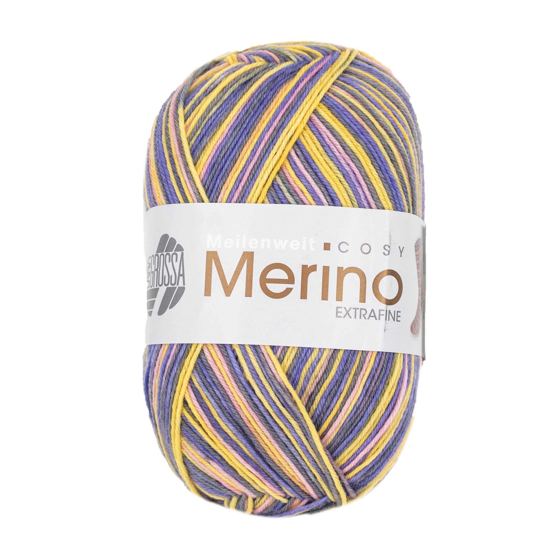 Lana Grossa Meilenweit 100 Merino Extrafine Cosy Yarn - 6167 Yellow/Peach/Graphite/Violet Blue
