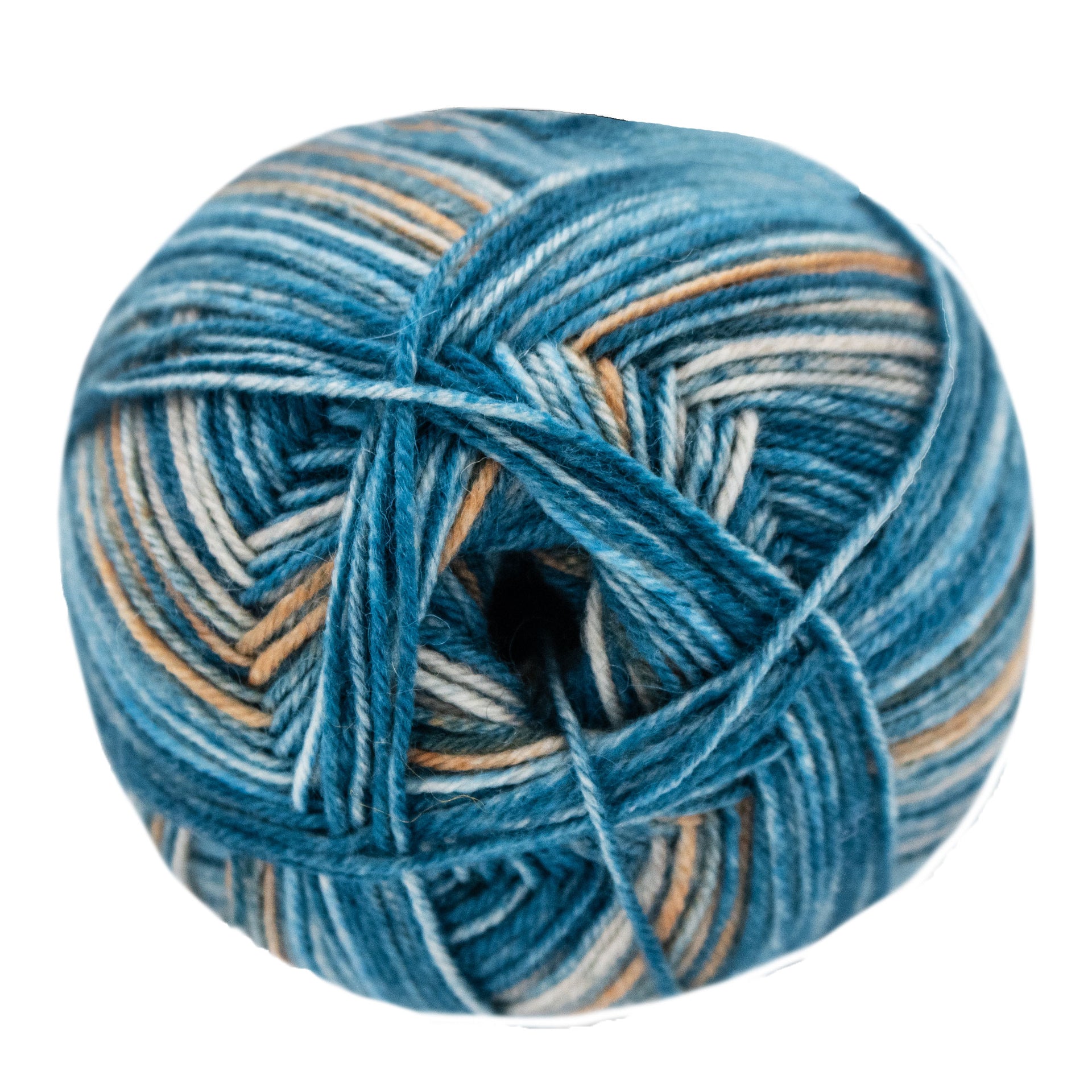 Lana Grossa Meilenweit 100 Merino Extrafine Luna Yarn - 4113 Petrol/Grey Blue/Light Orange/Beige/Light Blue
