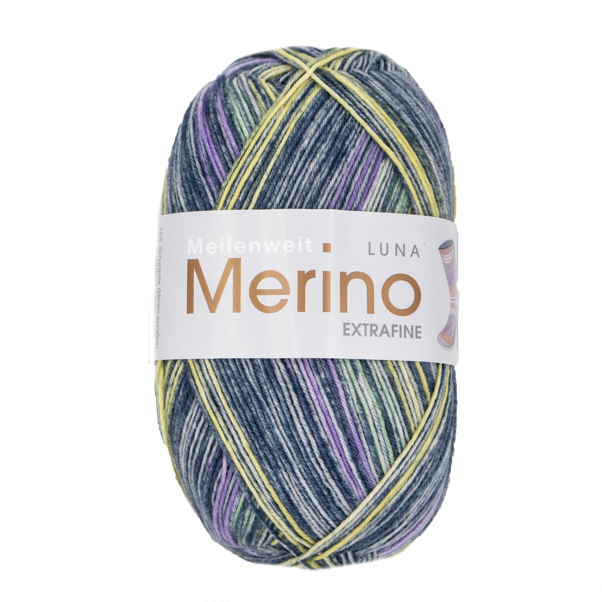Lana Grossa Meilenweit 100 Merino Extrafine Luna Yarn - 4114 Greys/Citrus Yellow/Soft Green/Lilac

