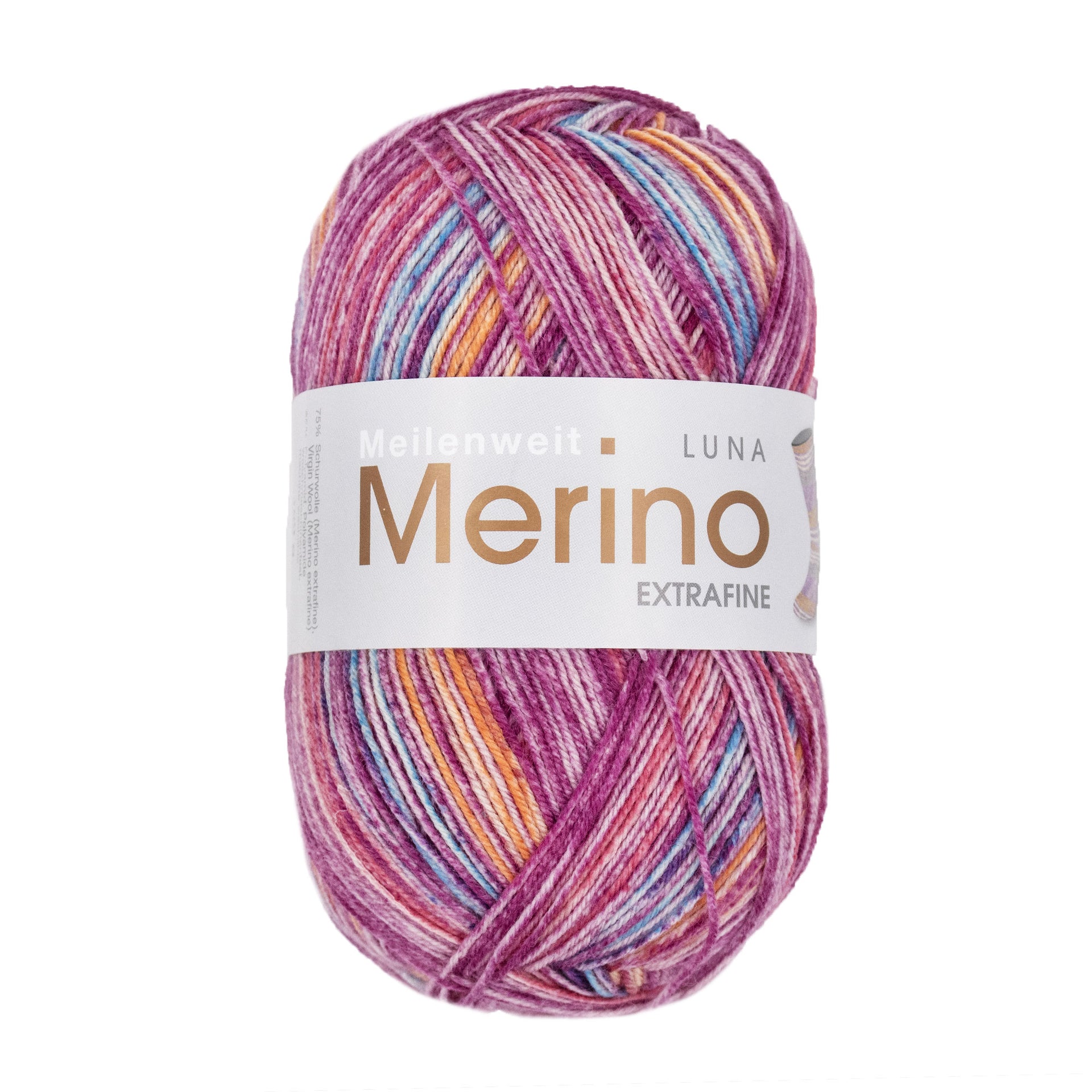 Lana Grossa Meilenweit 100 Merino Extrafine Luna Yarn - 4115 Pink/Rose/Orange/Turquoise/Raspberry
