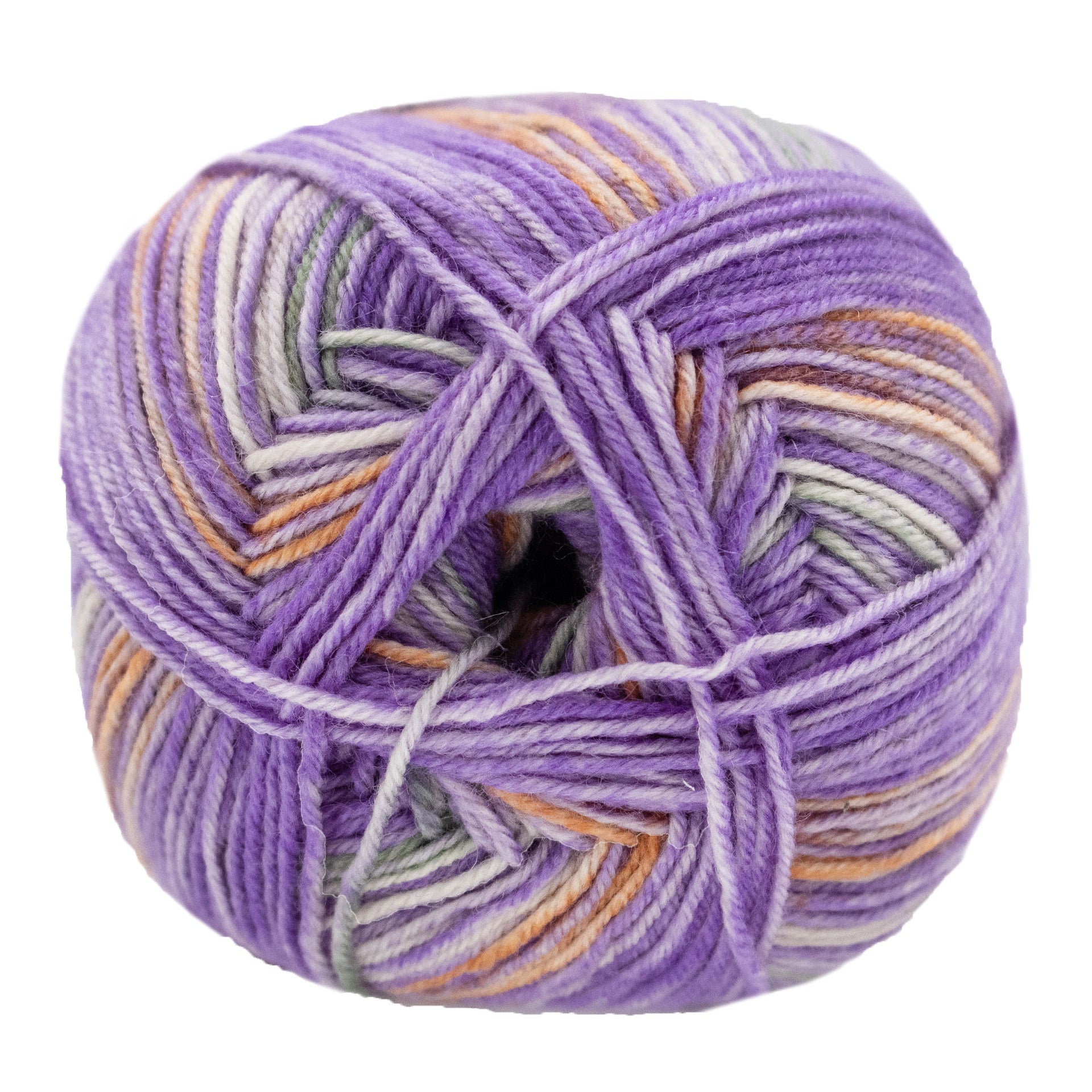 Lana Grossa Meilenweit 100 Merino Extrafine Luna Yarn - 4116 Violet/Grey-Purple/White/Orange/Grey-Green
